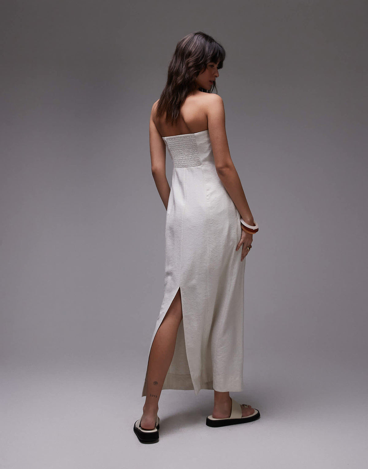 Topshop linen Bandeau midi in natural