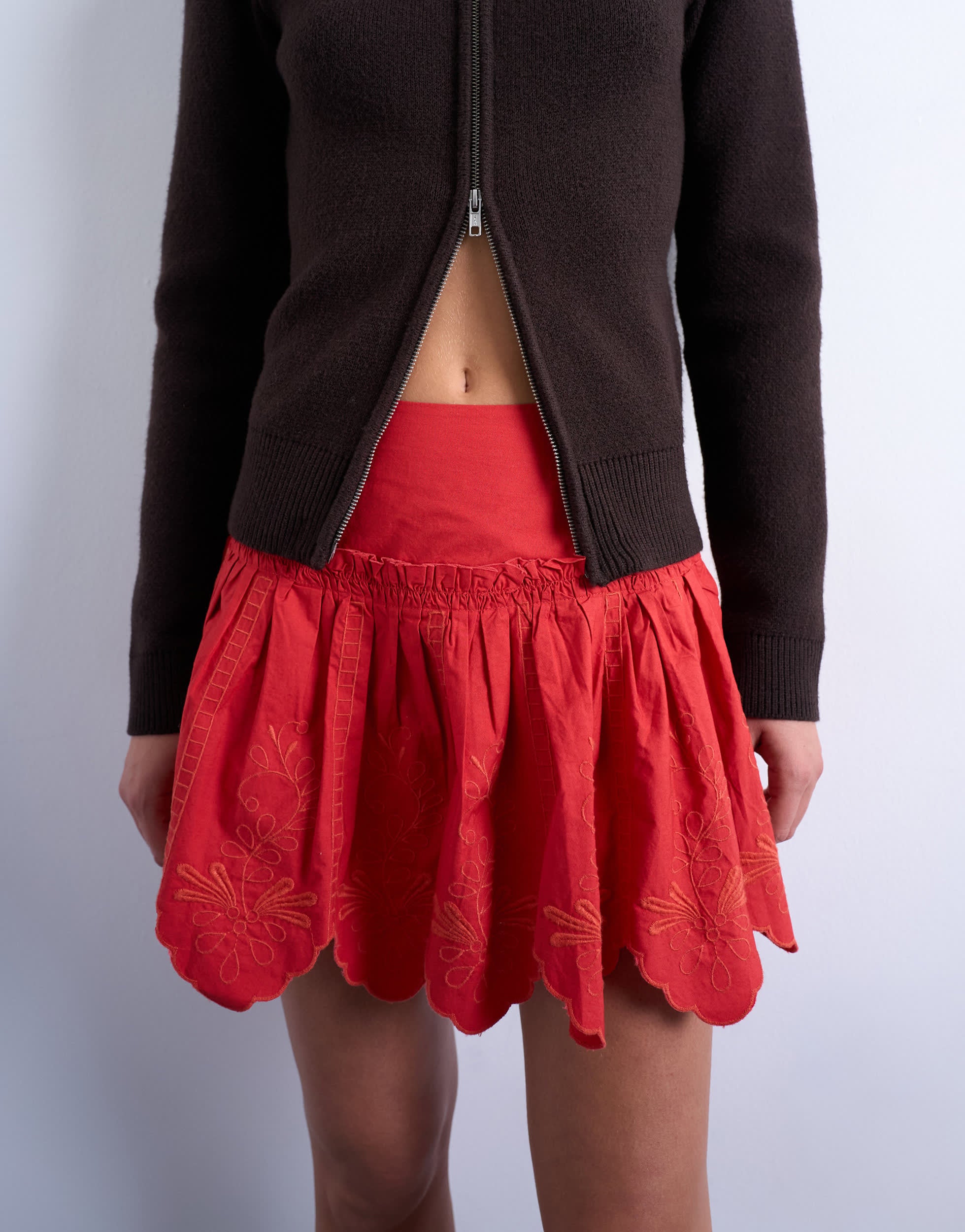 Topshop cutwork scalloped edge mini skirt in red
