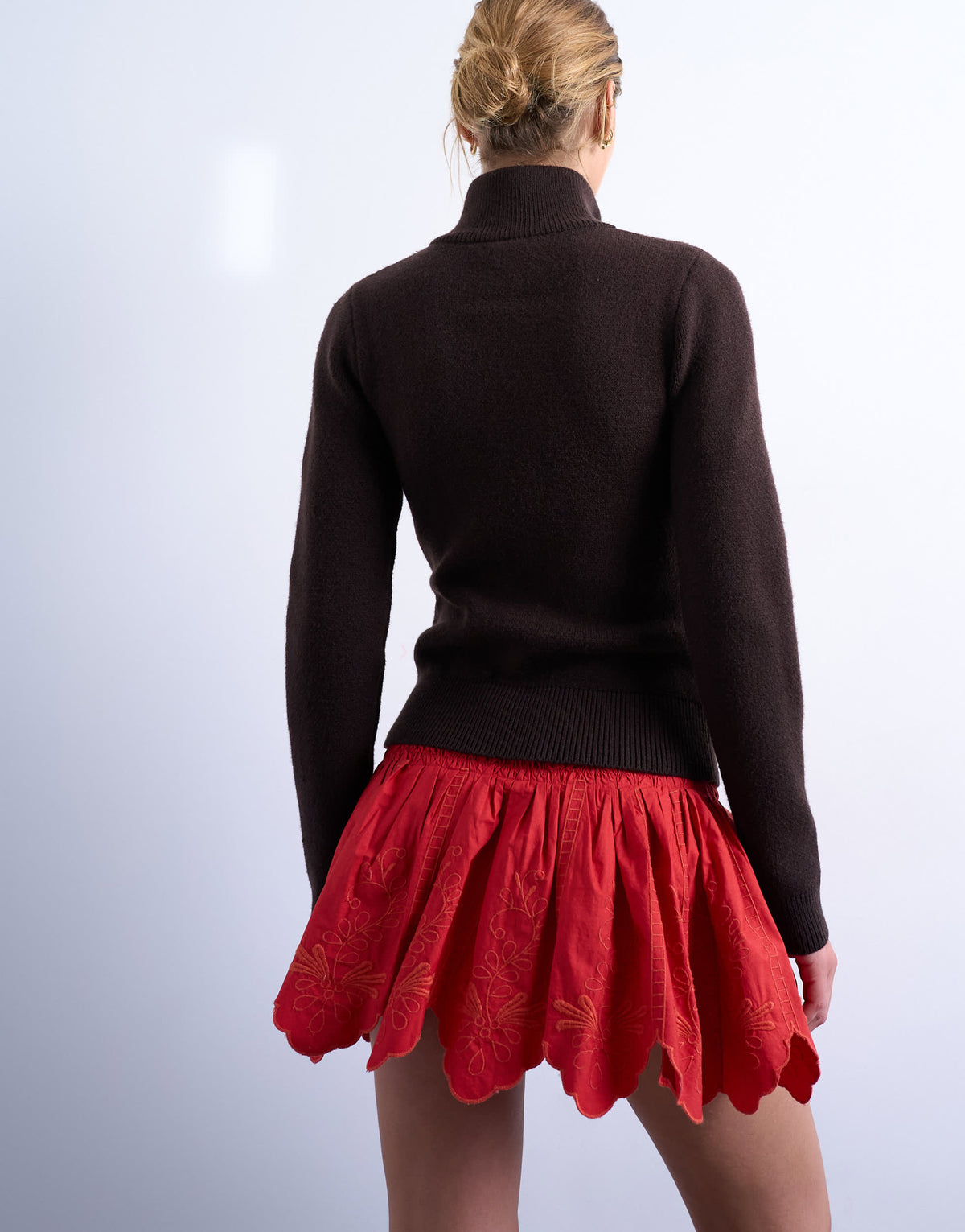 Topshop cutwork scalloped edge mini skirt in red