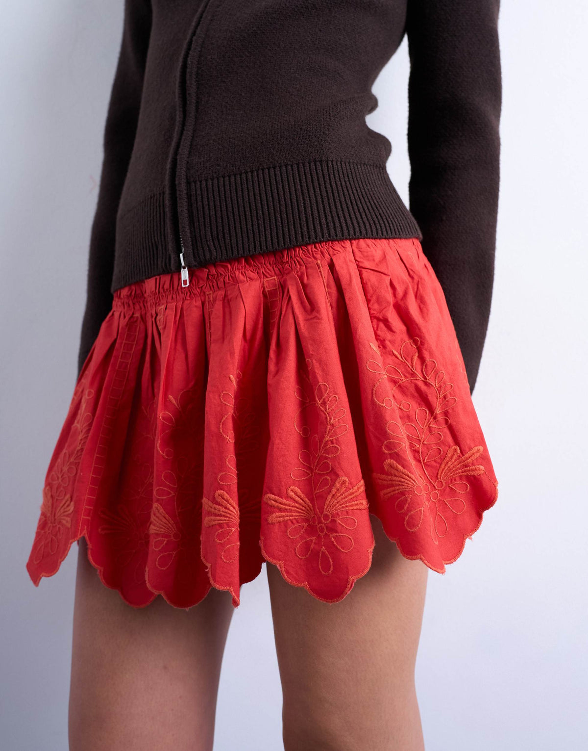 Topshop cutwork scalloped edge mini skirt in red
