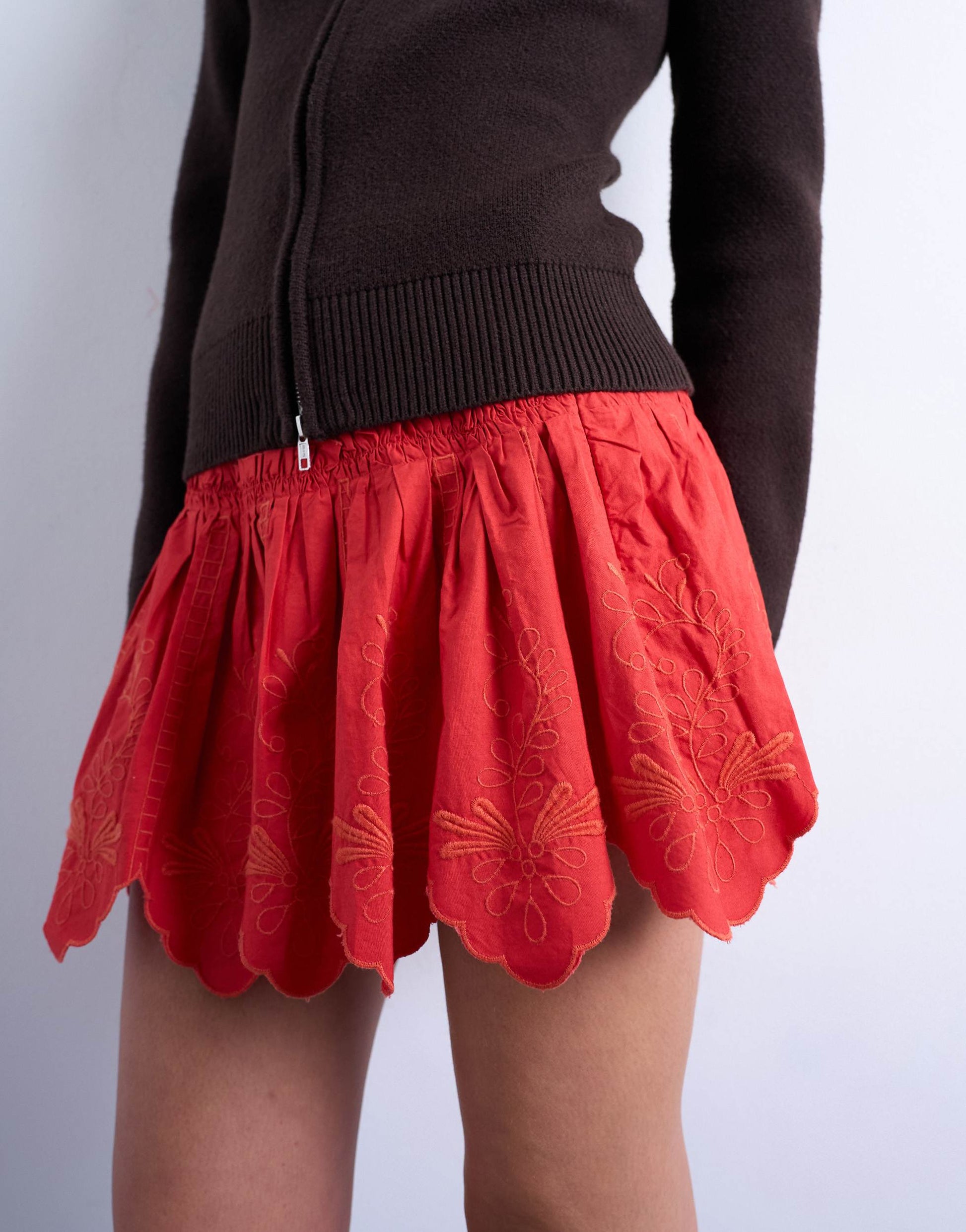Topshop cutwork scalloped edge mini skirt in red