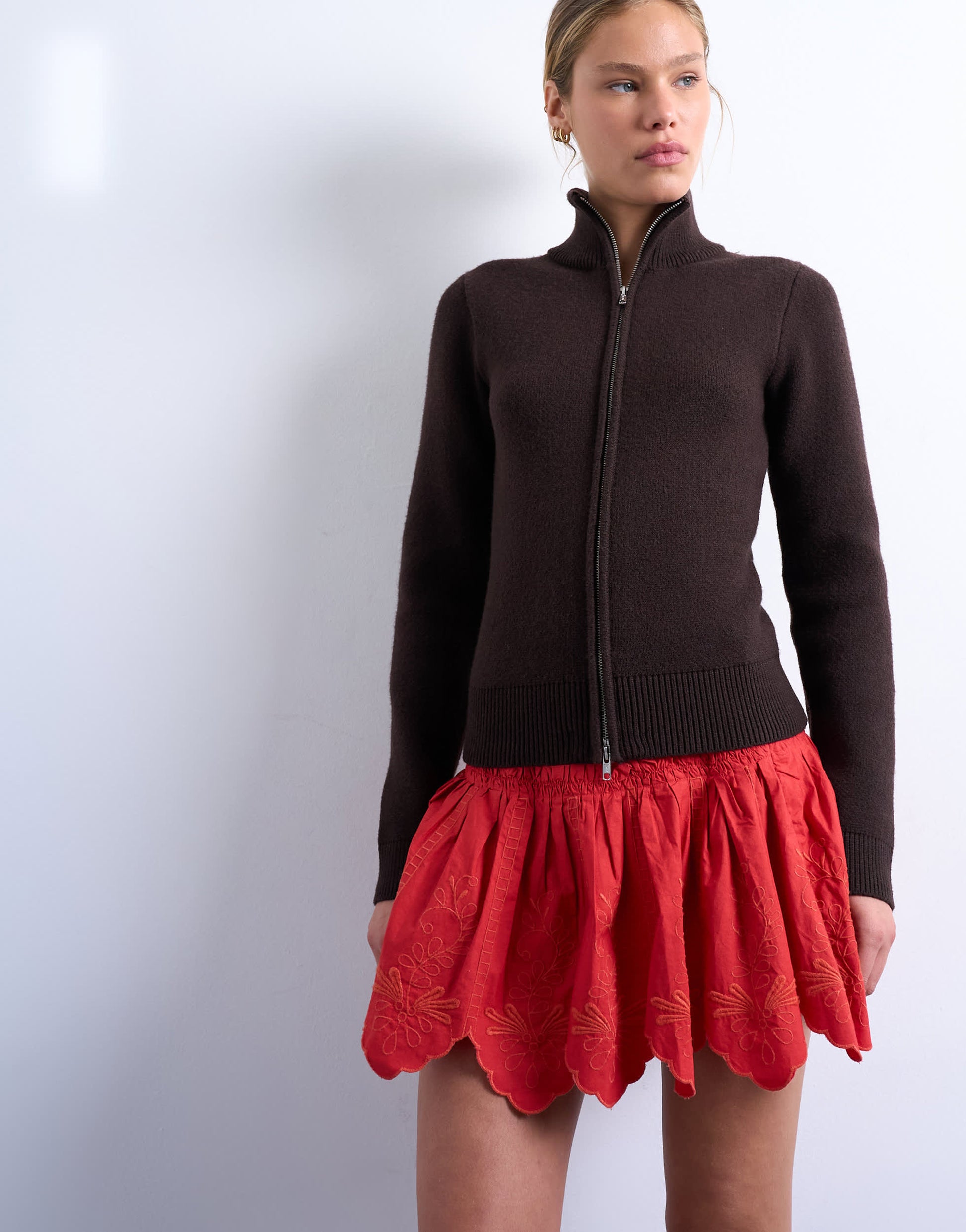 Topshop cutwork scalloped edge mini skirt in red