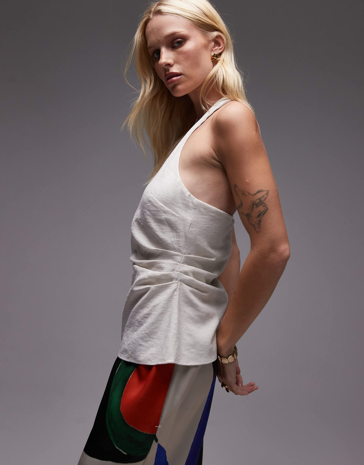 Topshop linen halter top in natural 
