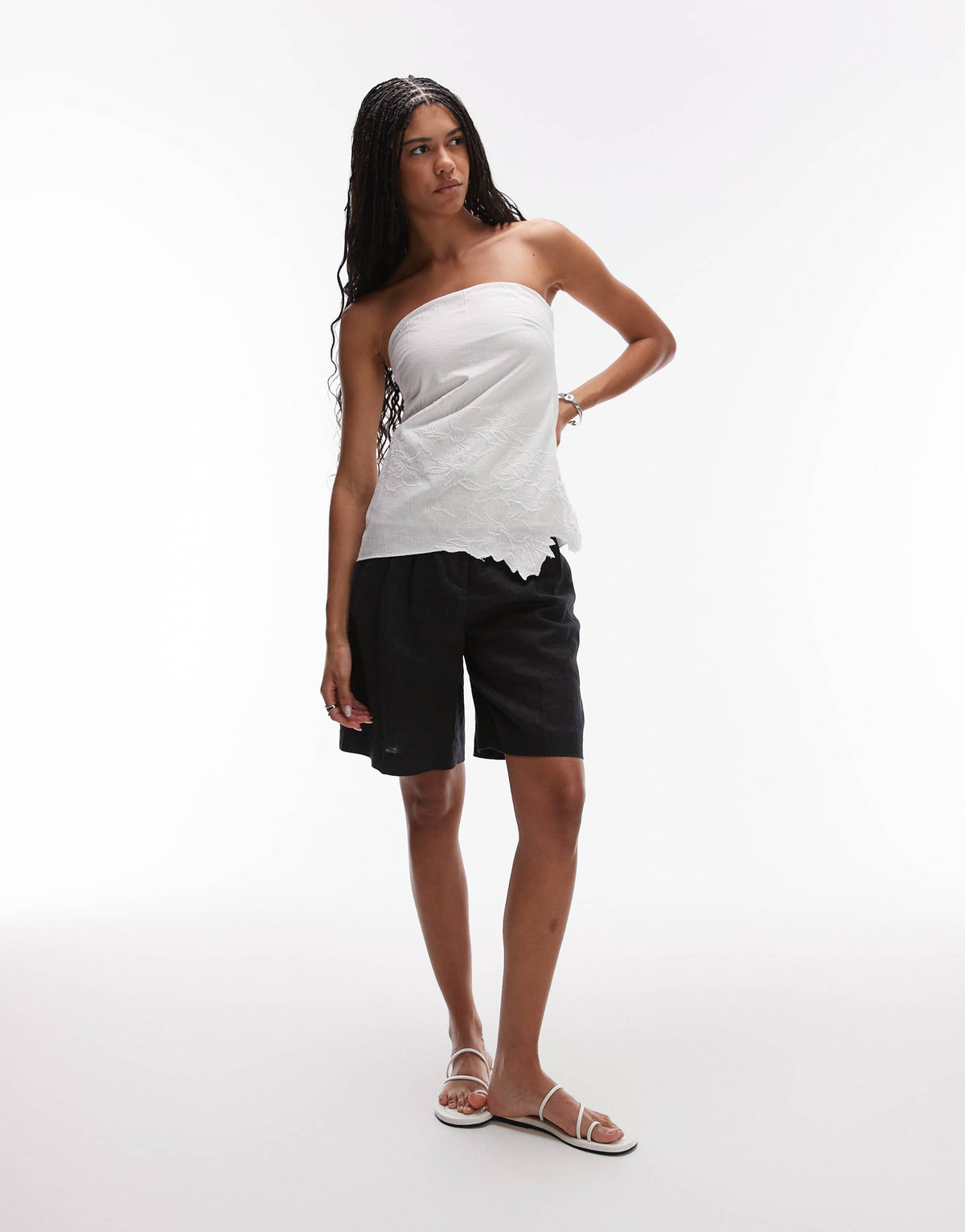 Topshop embroided cutwork floral bandeau top in white