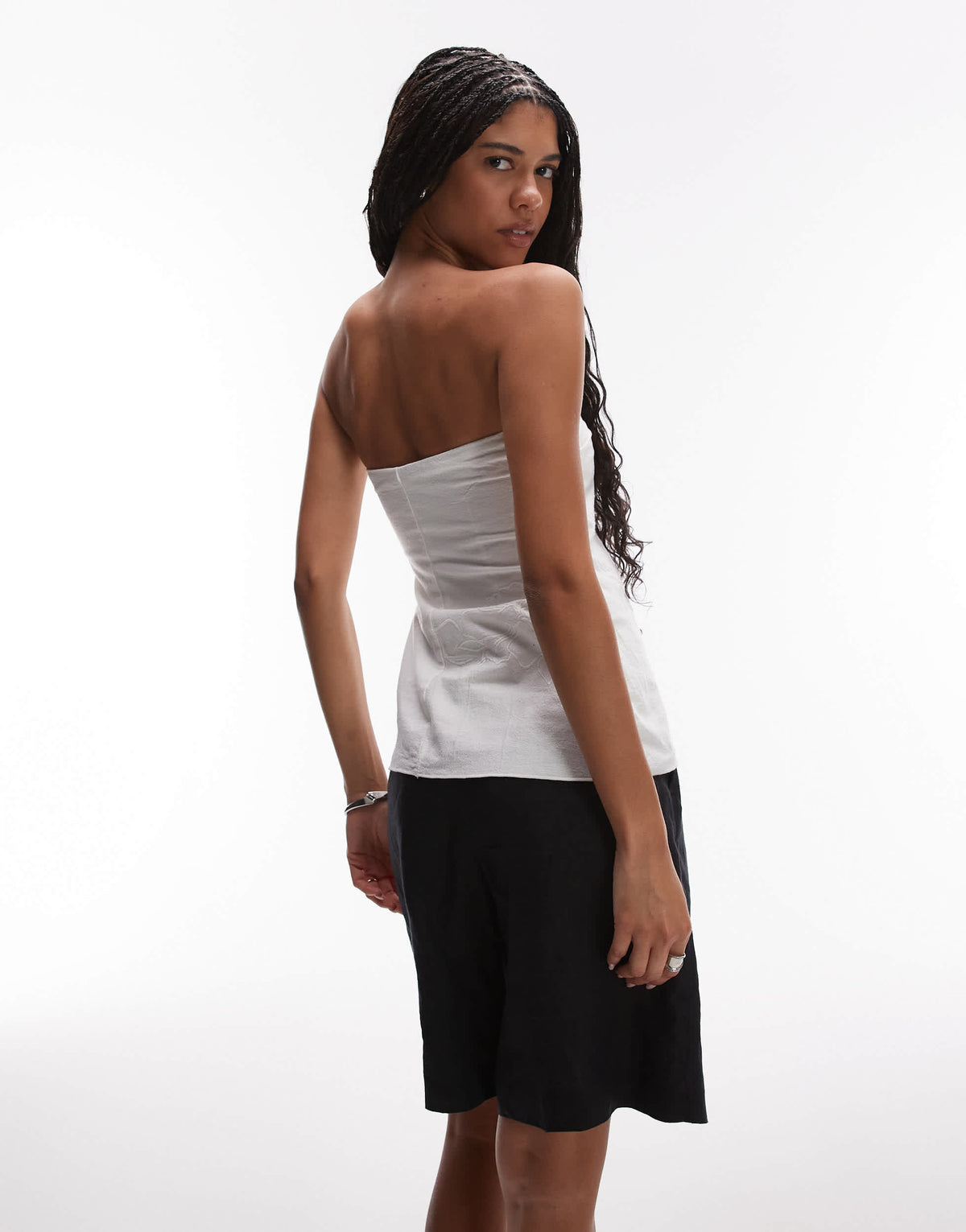 Topshop embroided cutwork floral bandeau top in white
