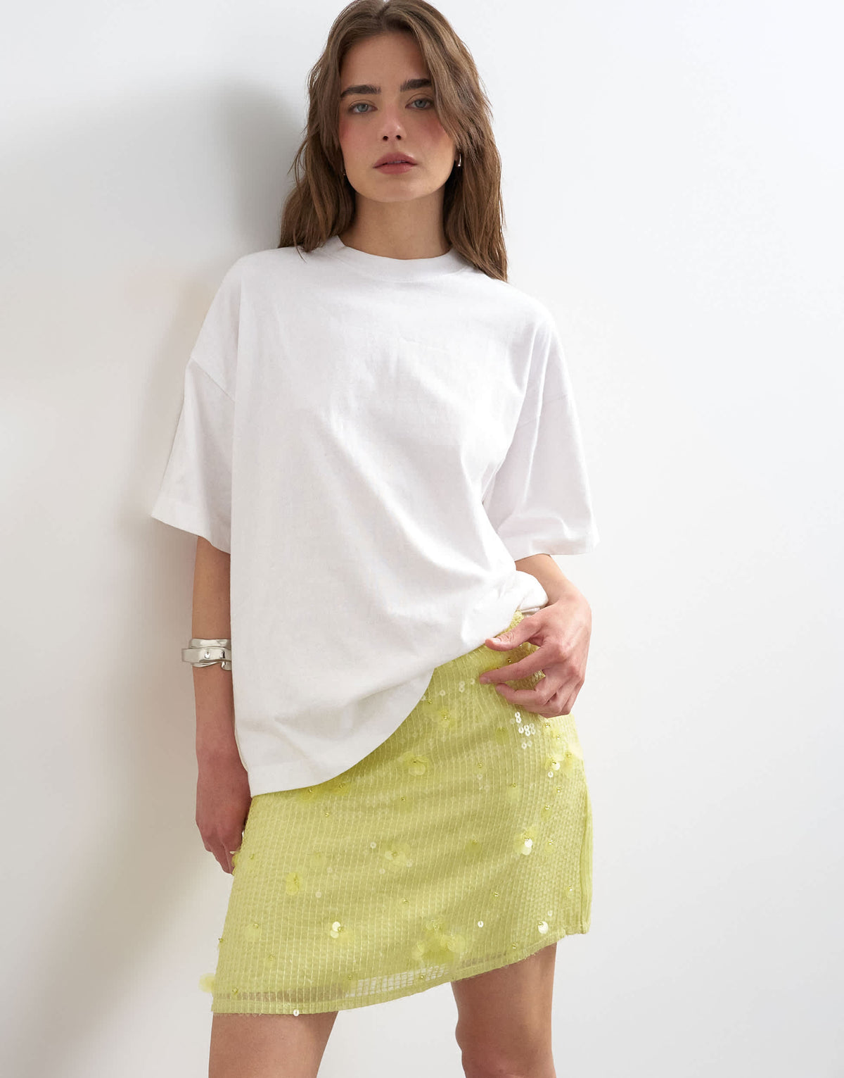Topshop floral sequin mini skirt with tie sides in yellow