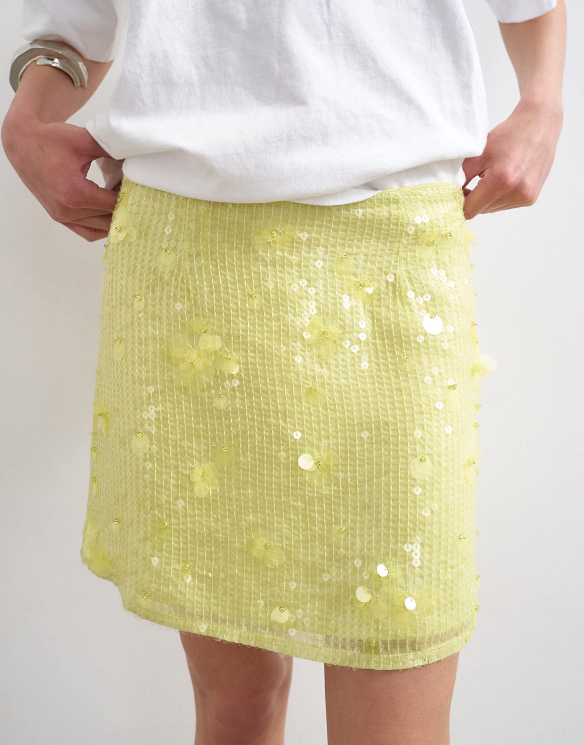 Topshop floral sequin mini skirt with tie sides in yellow
