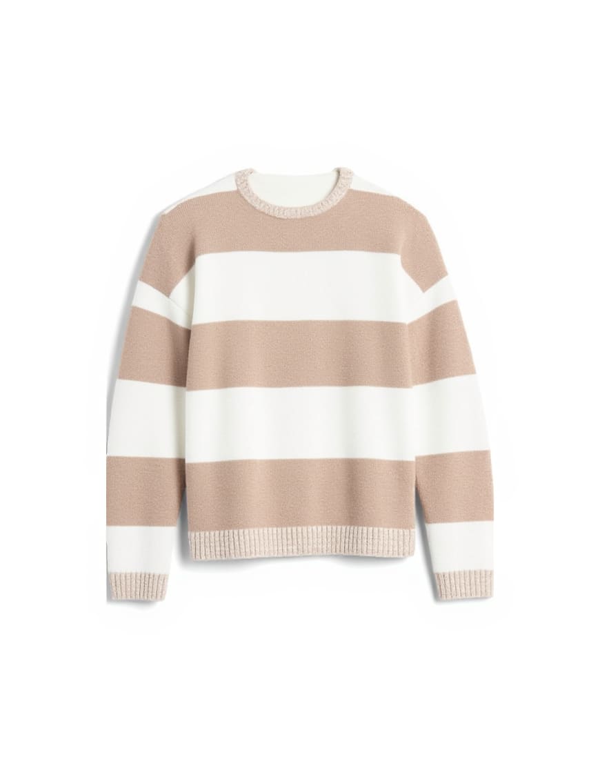 Topman regular fit stripe crew in stone and brown