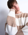 Topman regular fit stripe crew in stone and brown