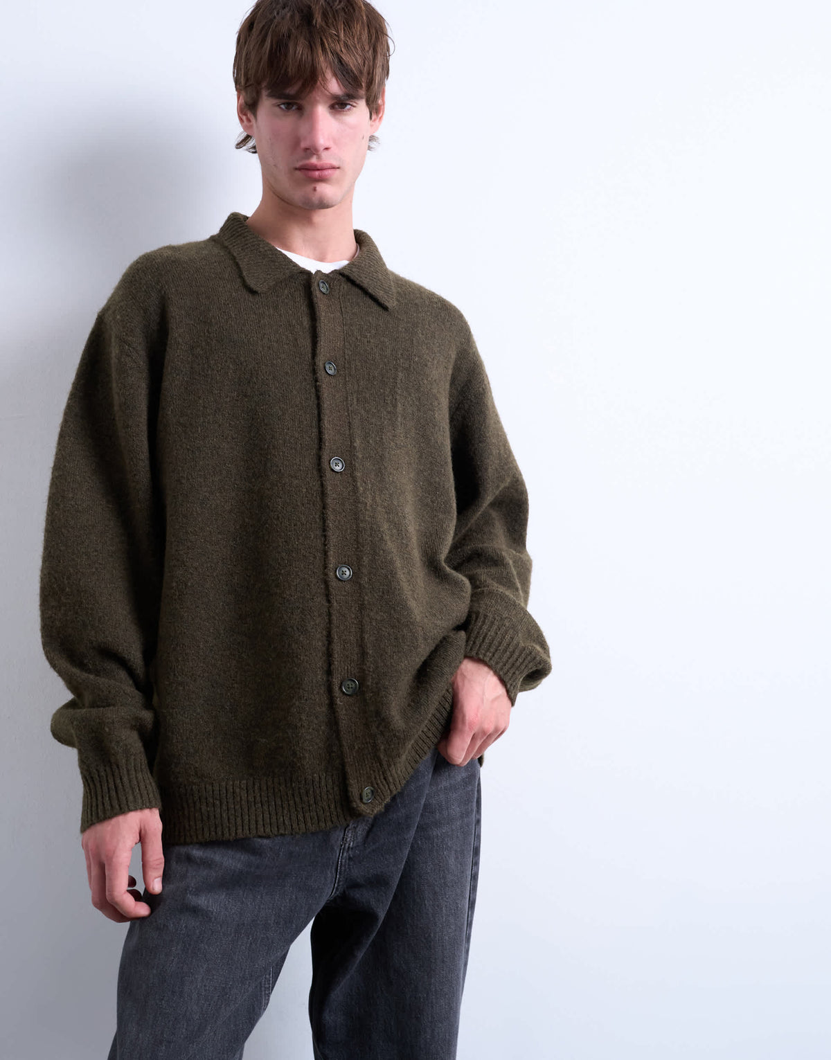 Topman oversized fit button through cardigan in khaki