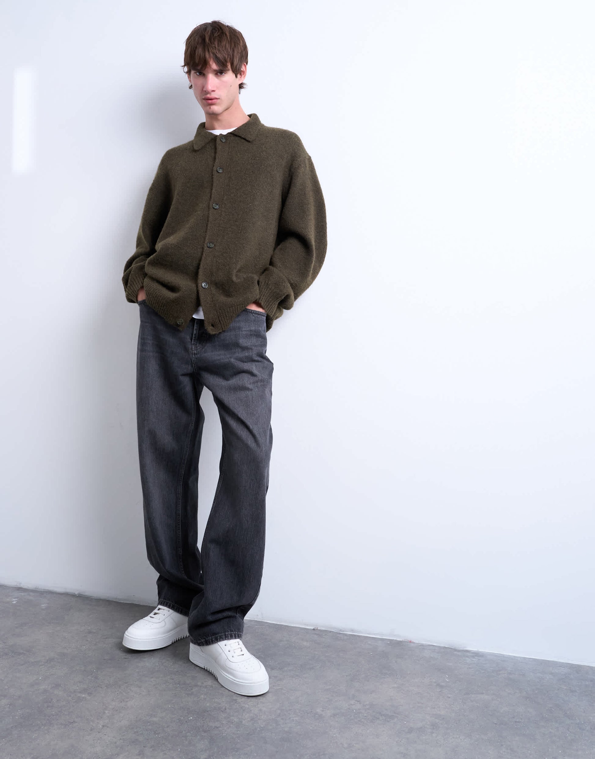 Topman oversized fit button through cardigan in khaki