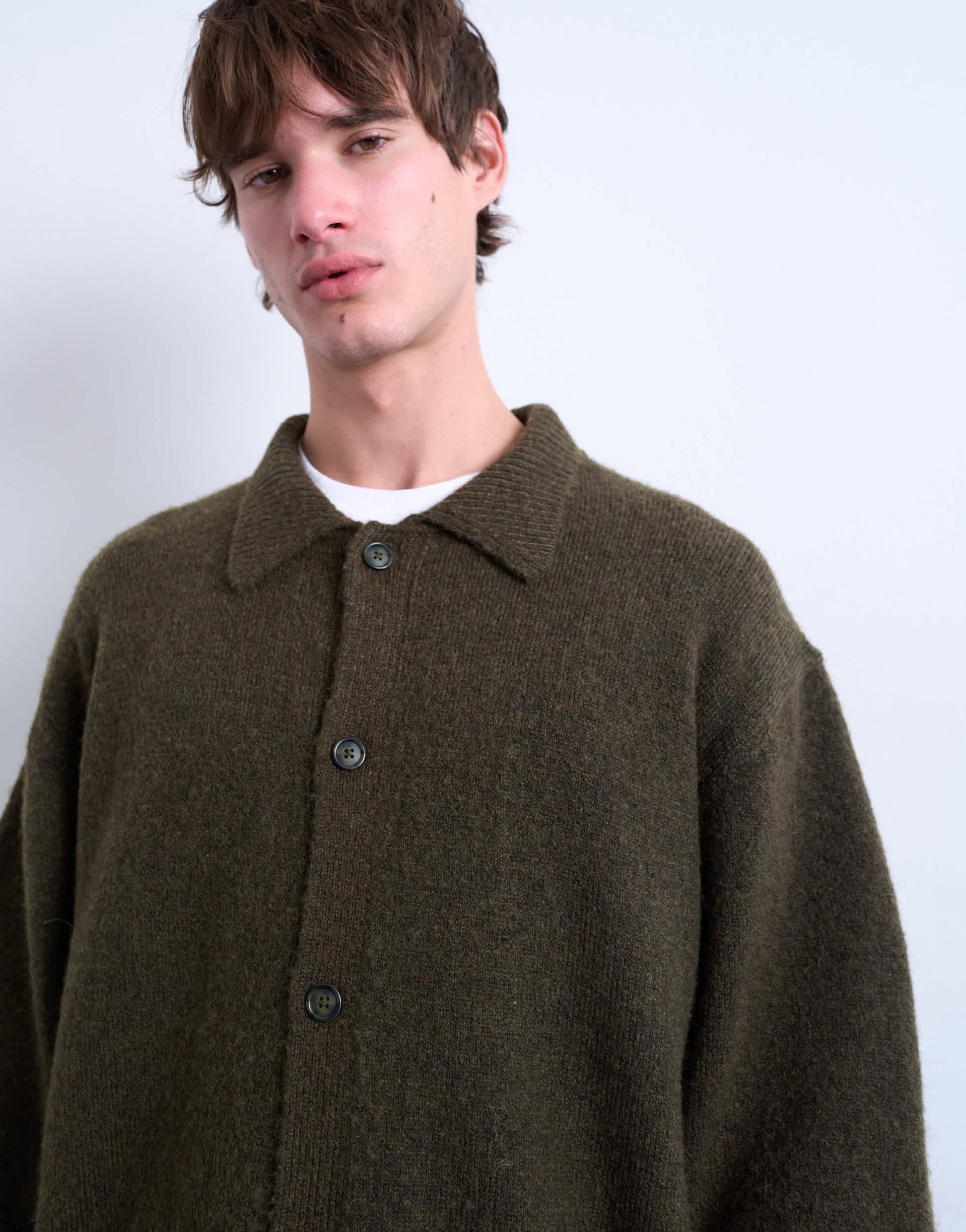 Topman oversized fit button through cardigan in khaki