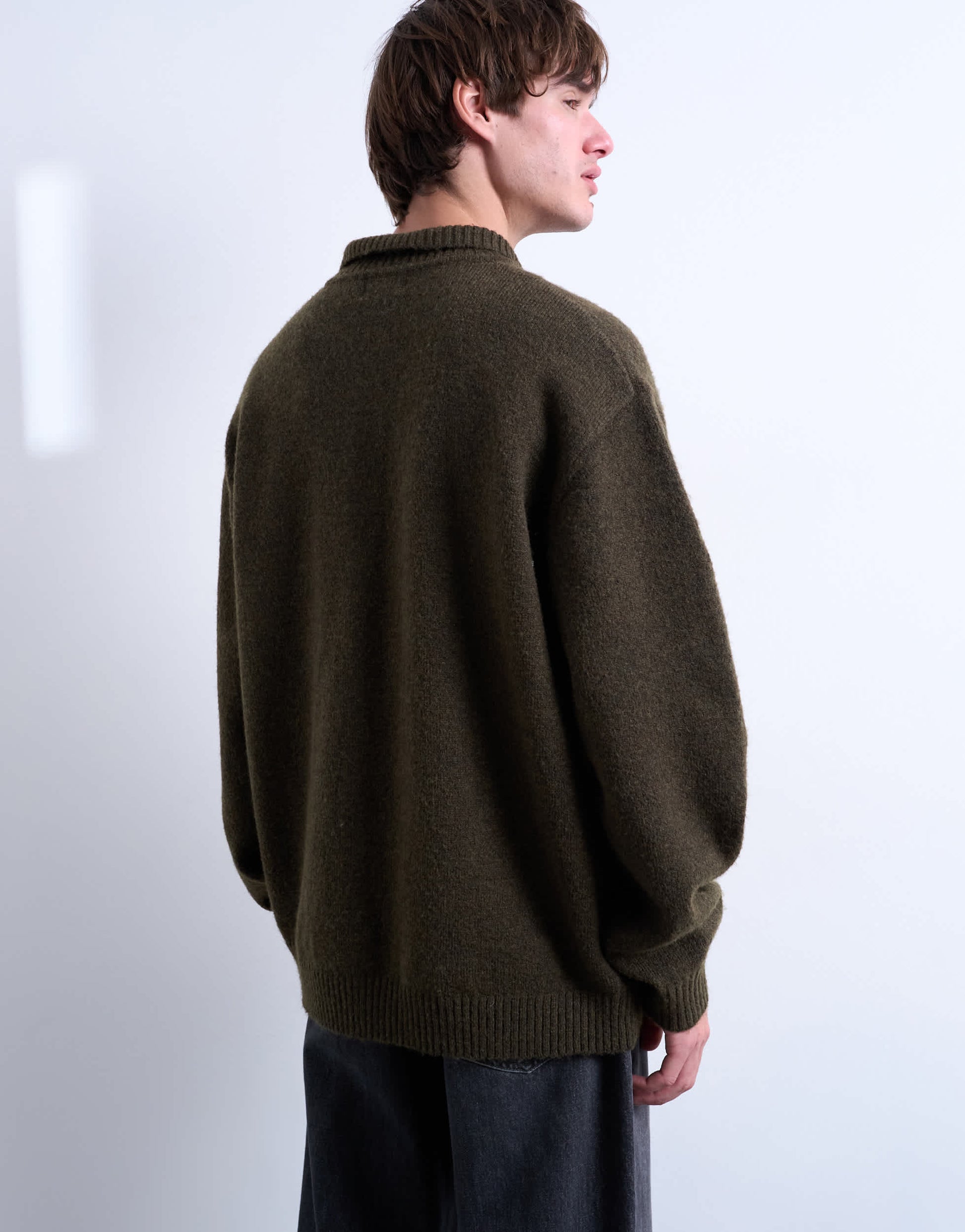 Topman oversized fit button through cardigan in khaki