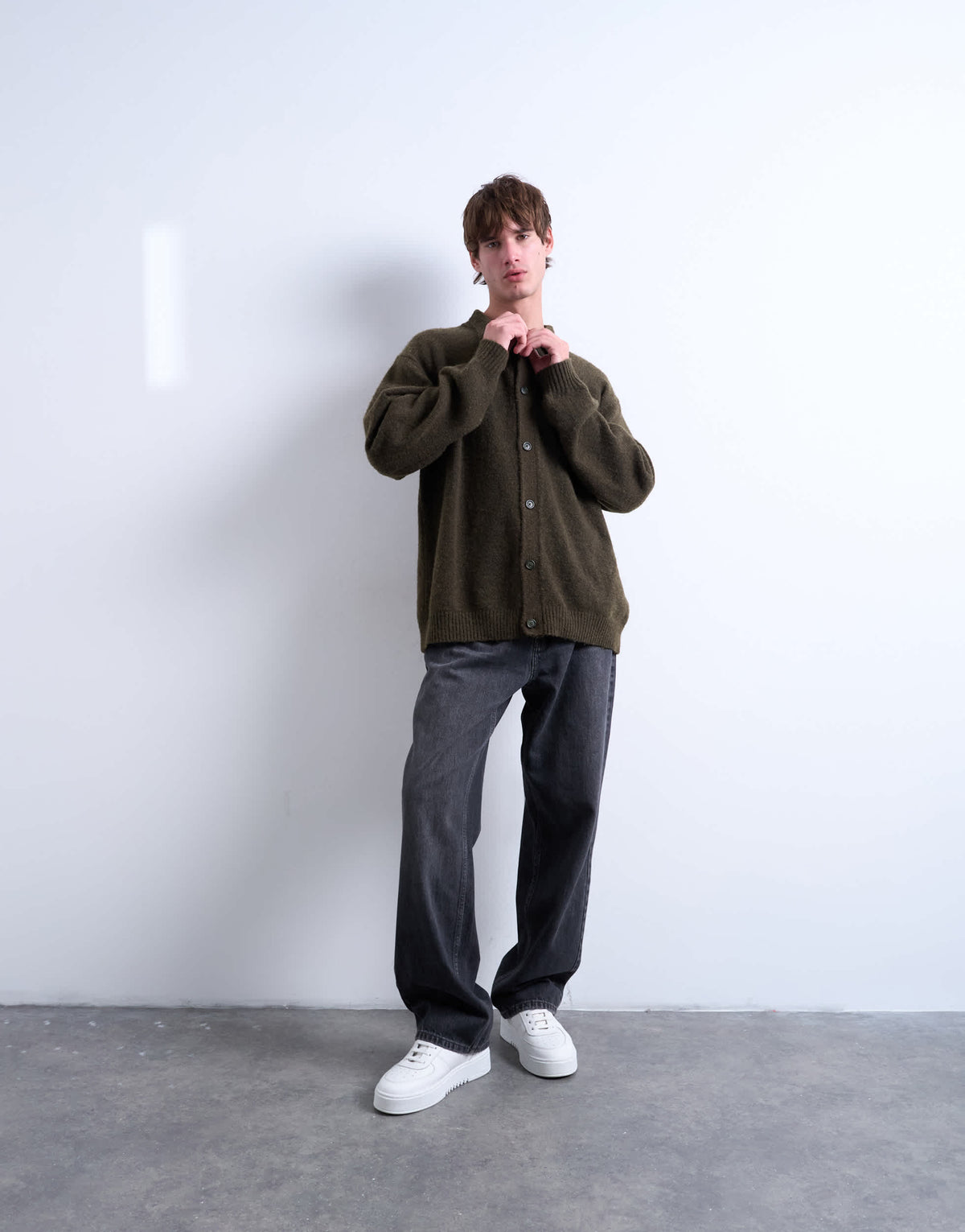 Topman oversized fit button through cardigan in khaki