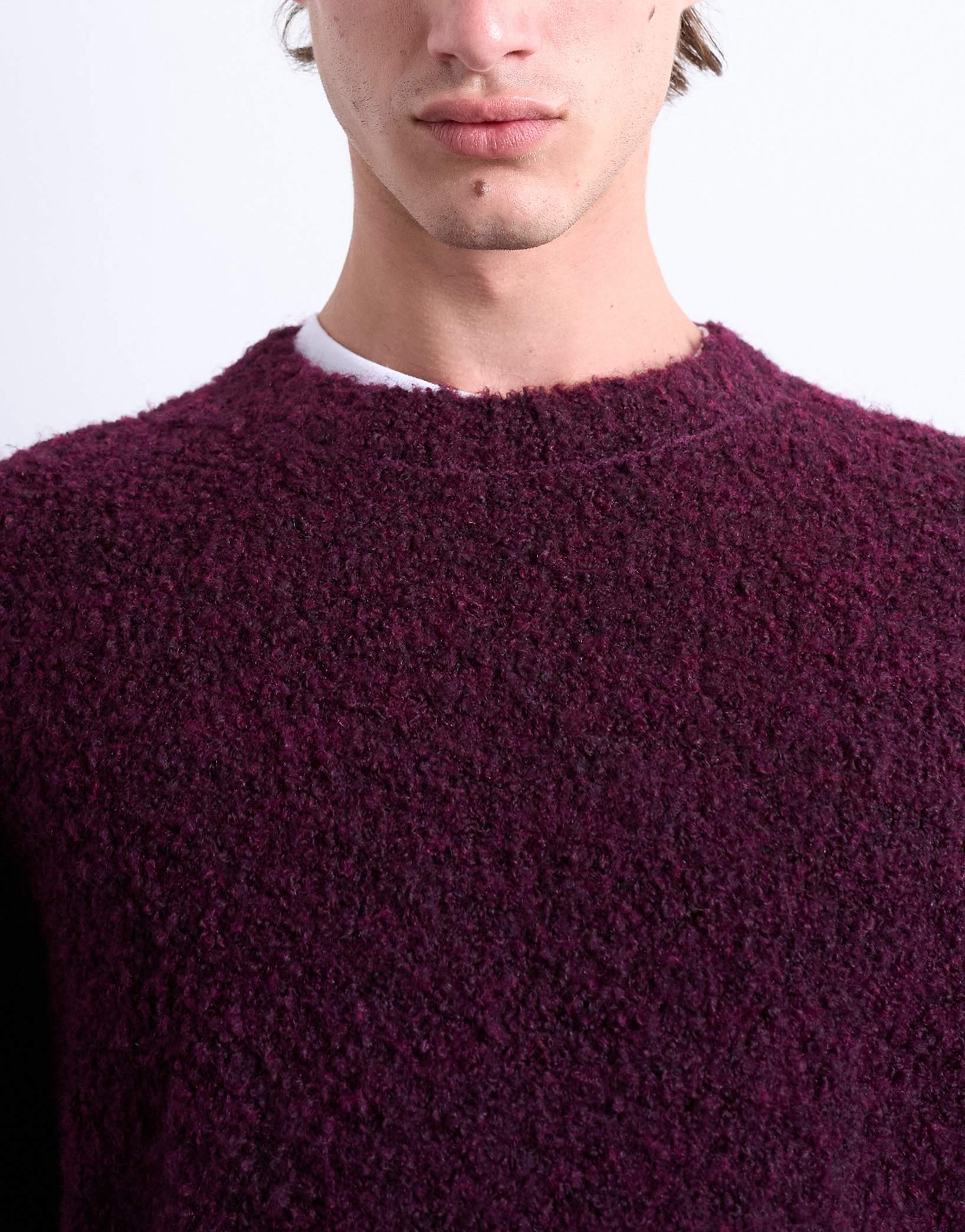Topman relaxed fit boucle jumper in burgundy