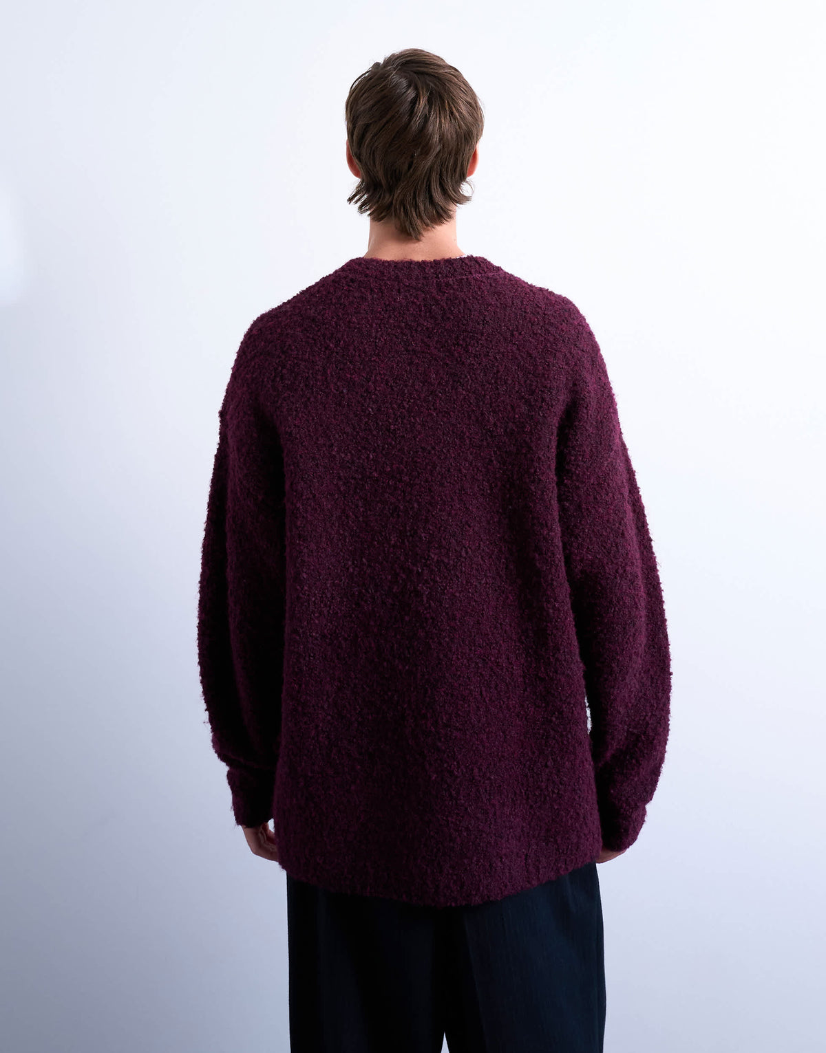 Topman relaxed fit boucle jumper in burgundy