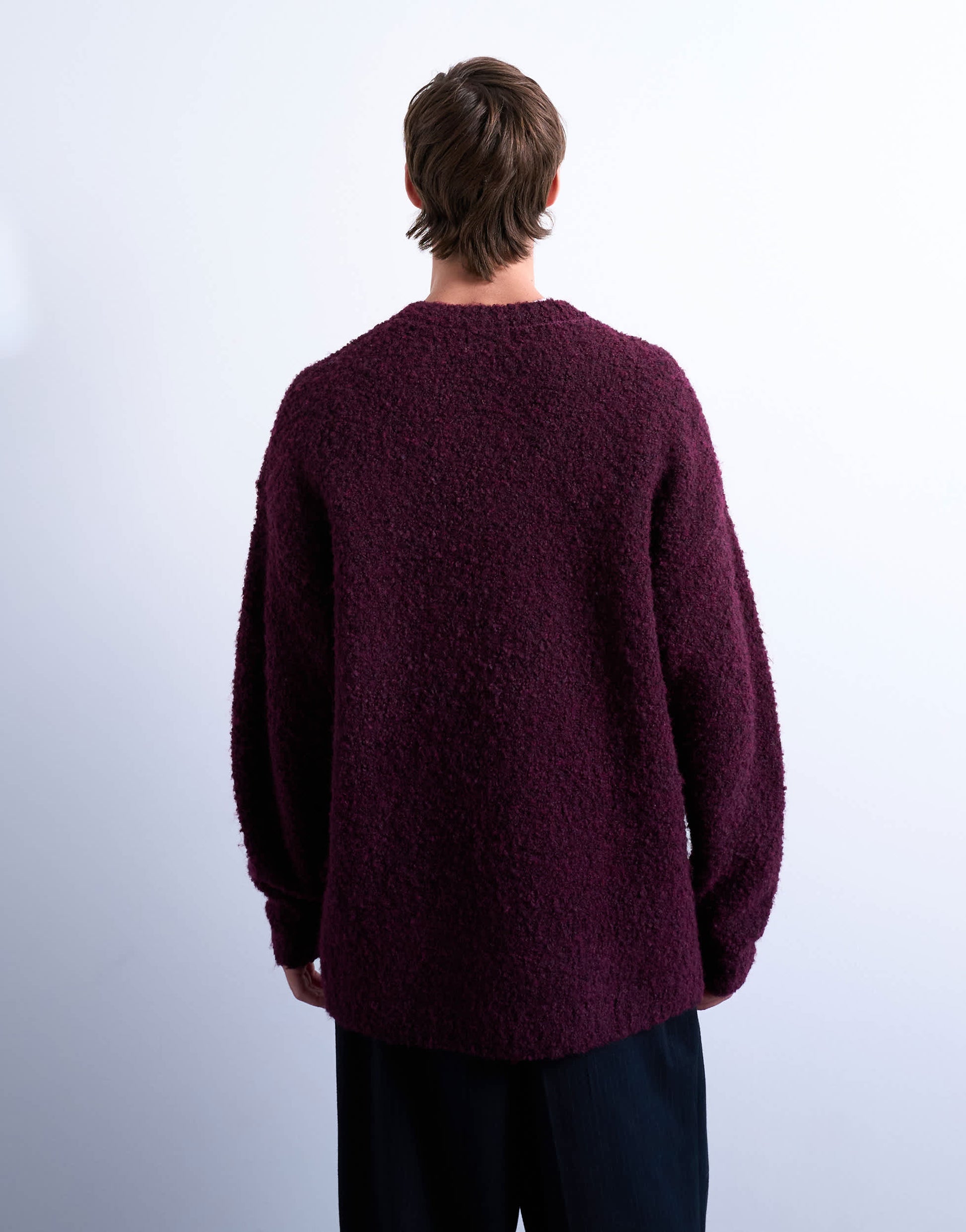 Topman relaxed fit boucle jumper in burgundy