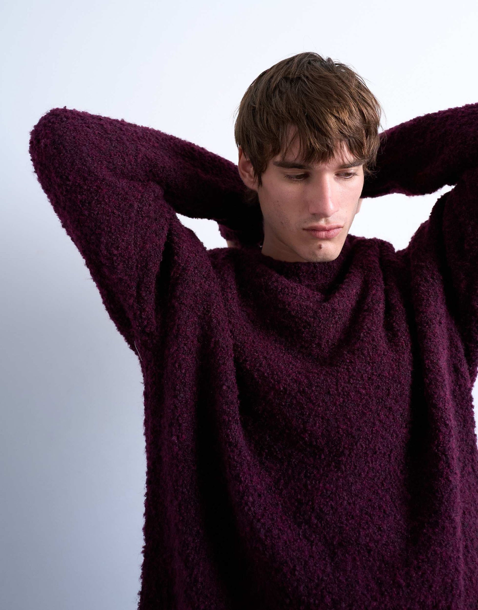 Topman relaxed fit boucle jumper in burgundy