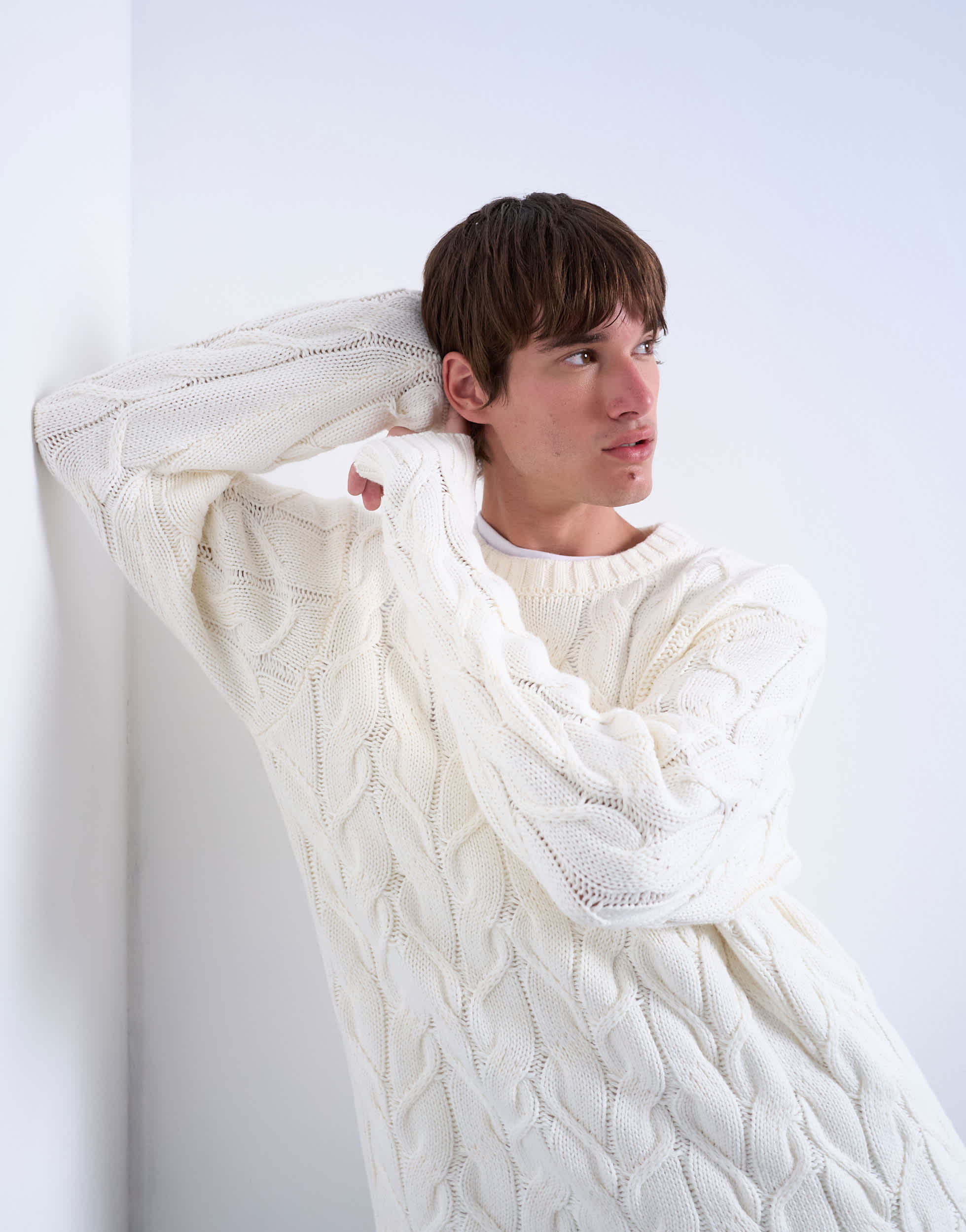 Pull en maille épaisse torsadée coupe décontractée Topman crème