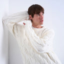 Topman relaxed fit heavyweight knitted jumper with cable in cream