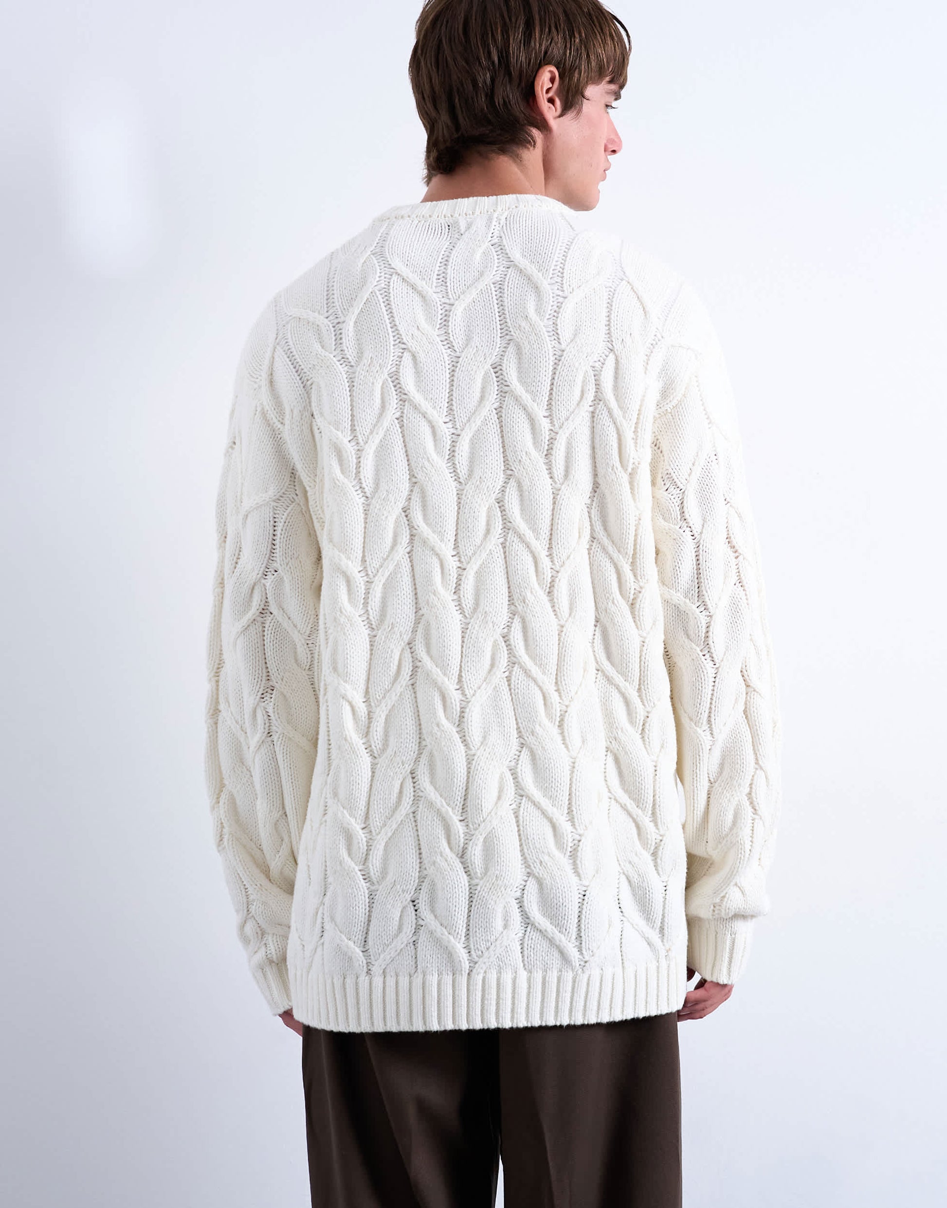 Topman relaxed fit heavyweight knitted jumper with cable in cream