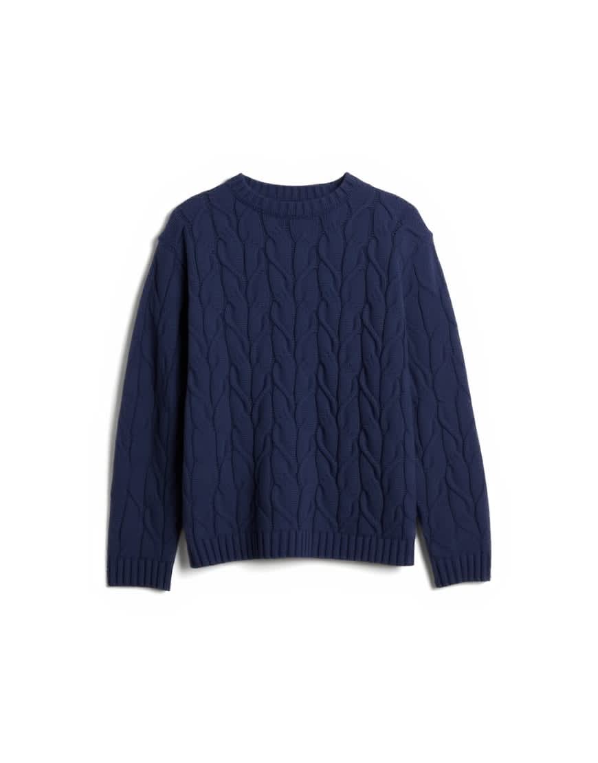 Topman relaxed fit heavyweight knitted jumper with cable in navy