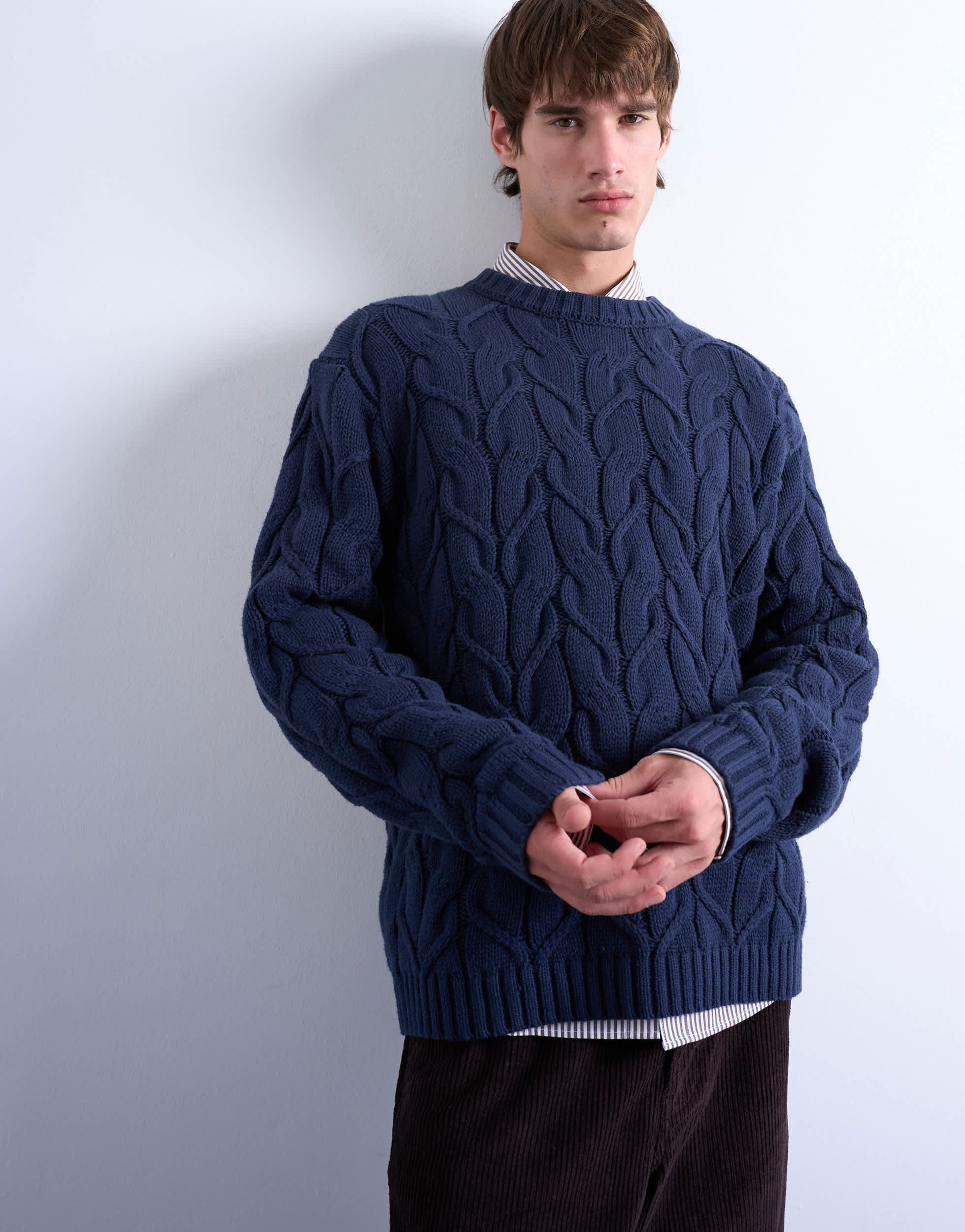 Topman pull en maille épaisse torsadée coupe décontractée bleu marine