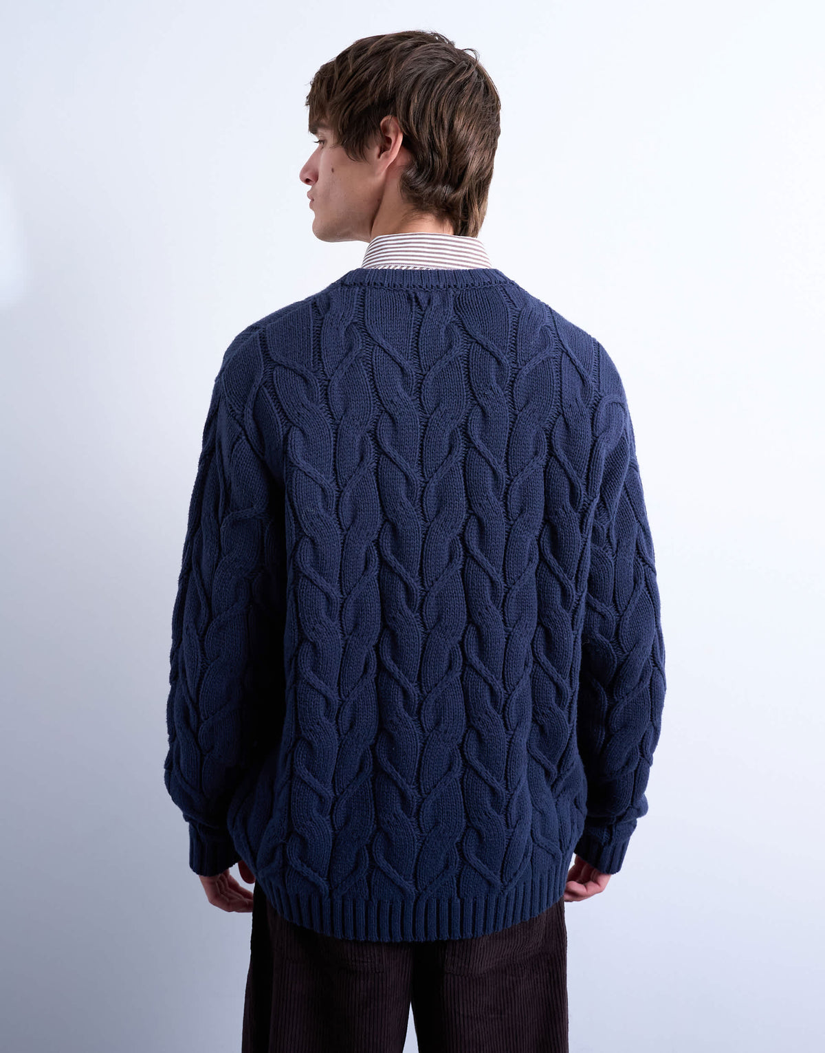 Topman relaxed fit heavyweight knitted jumper with cable in navy