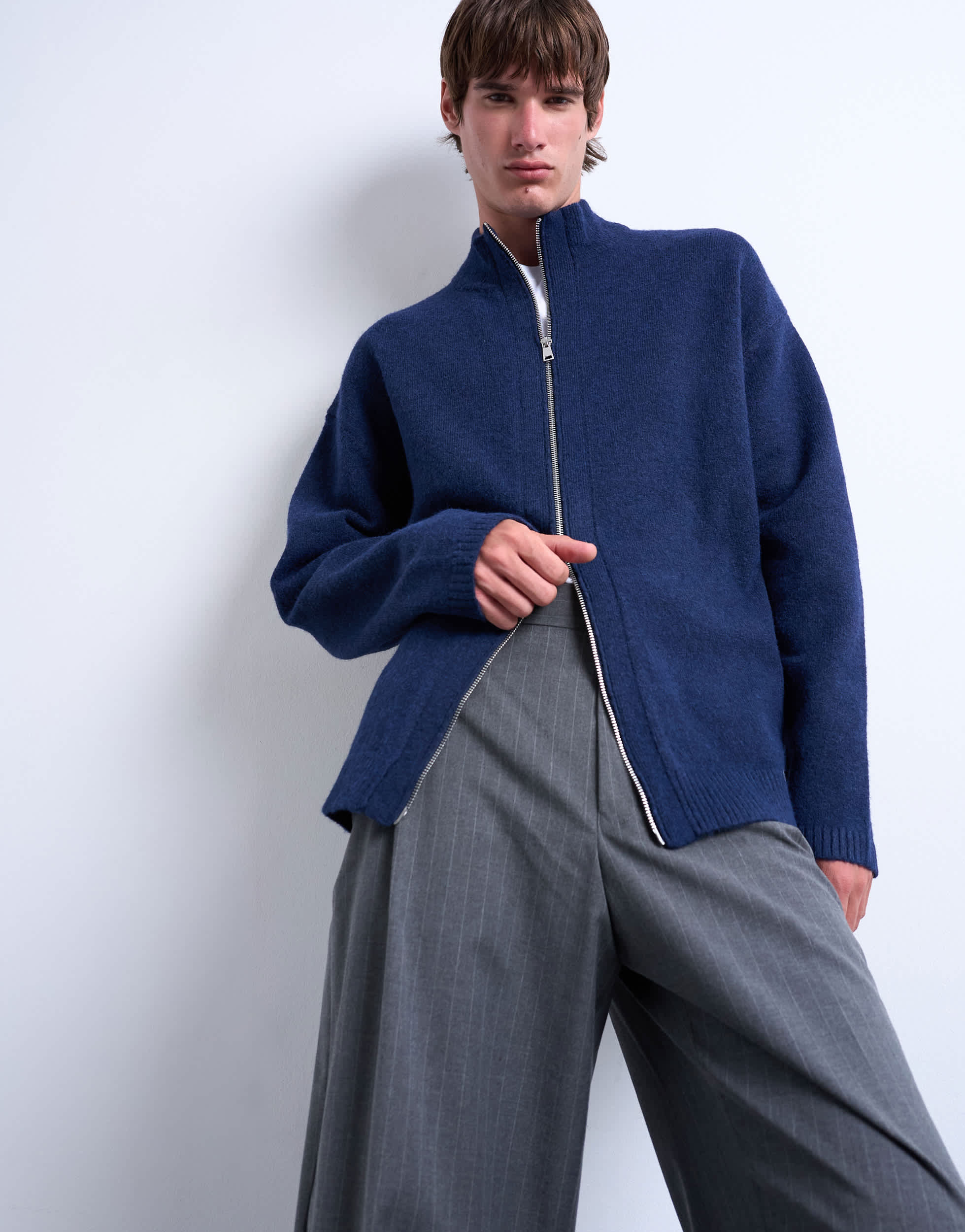 Topman double zip funnel neck cardigan in navy