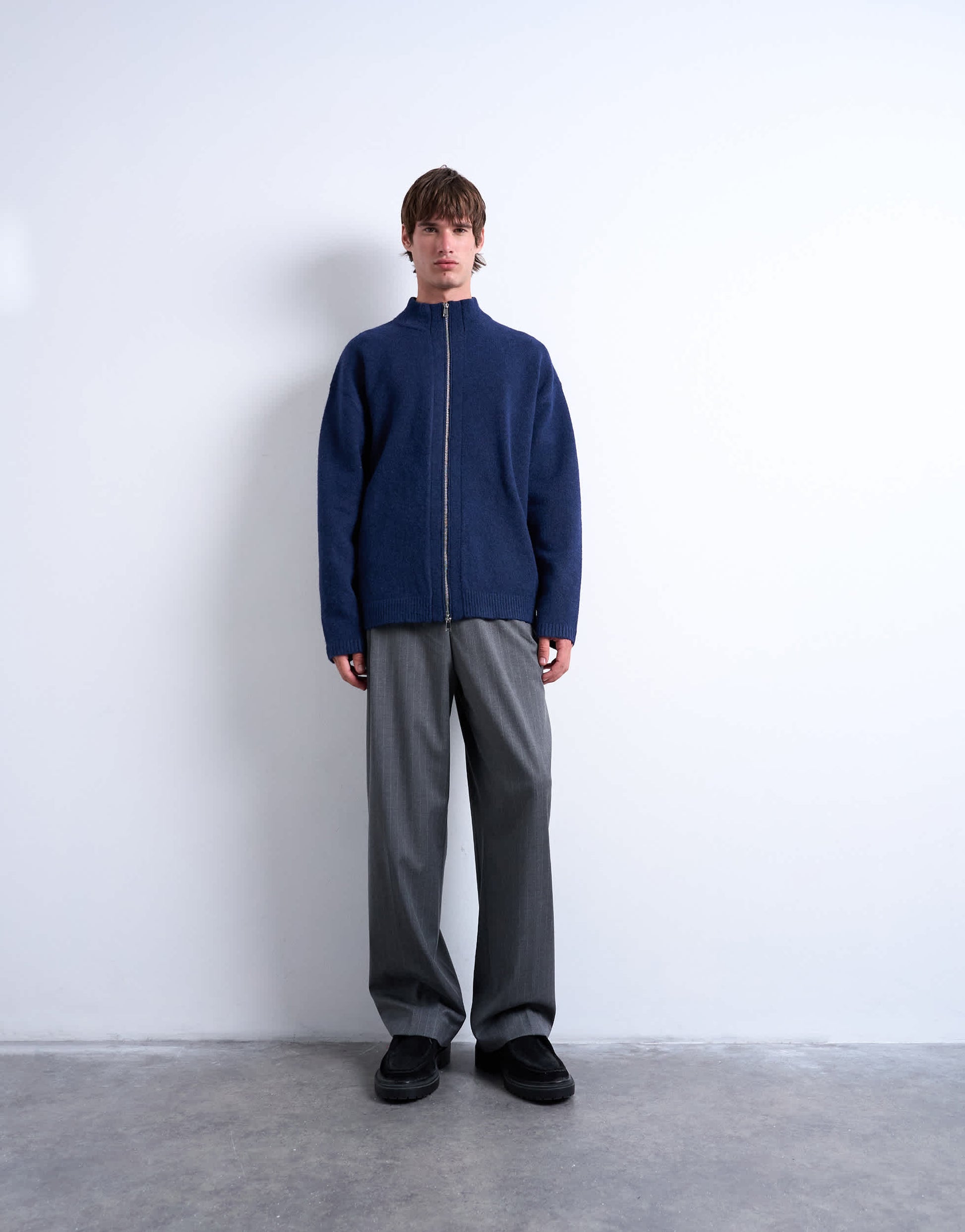 Topman double zip funnel neck cardigan in navy