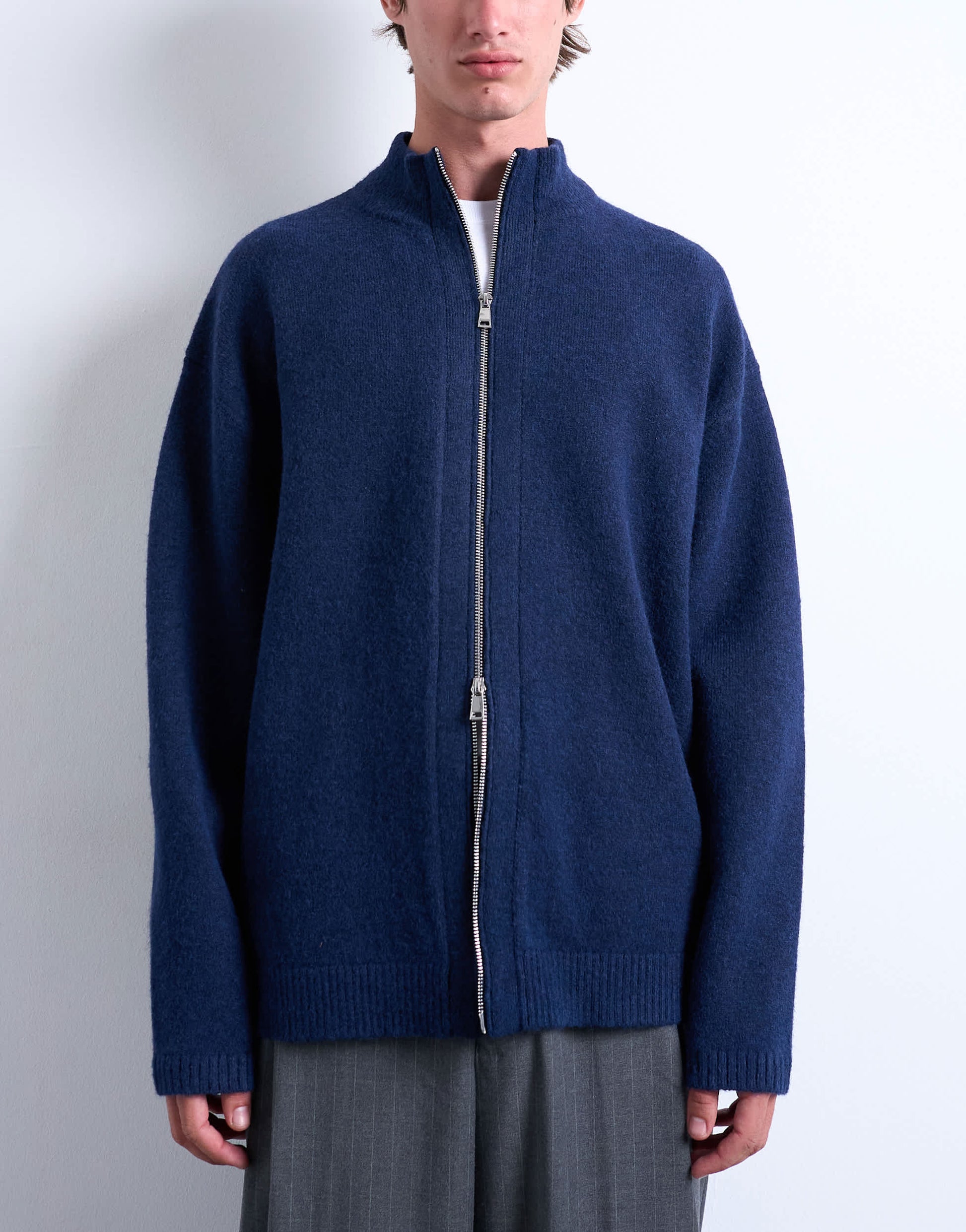 Topman double zip funnel neck cardigan in navy