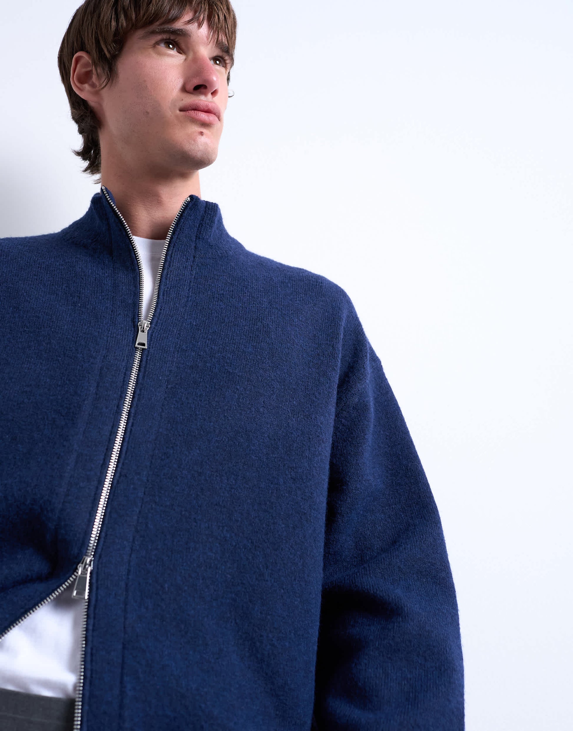 Topman double zip funnel neck cardigan in navy