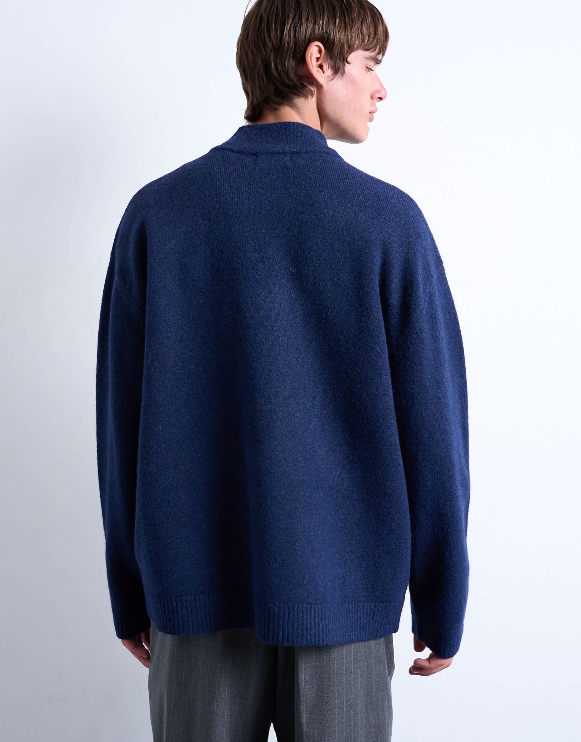 Topman double zip funnel neck cardigan in navy