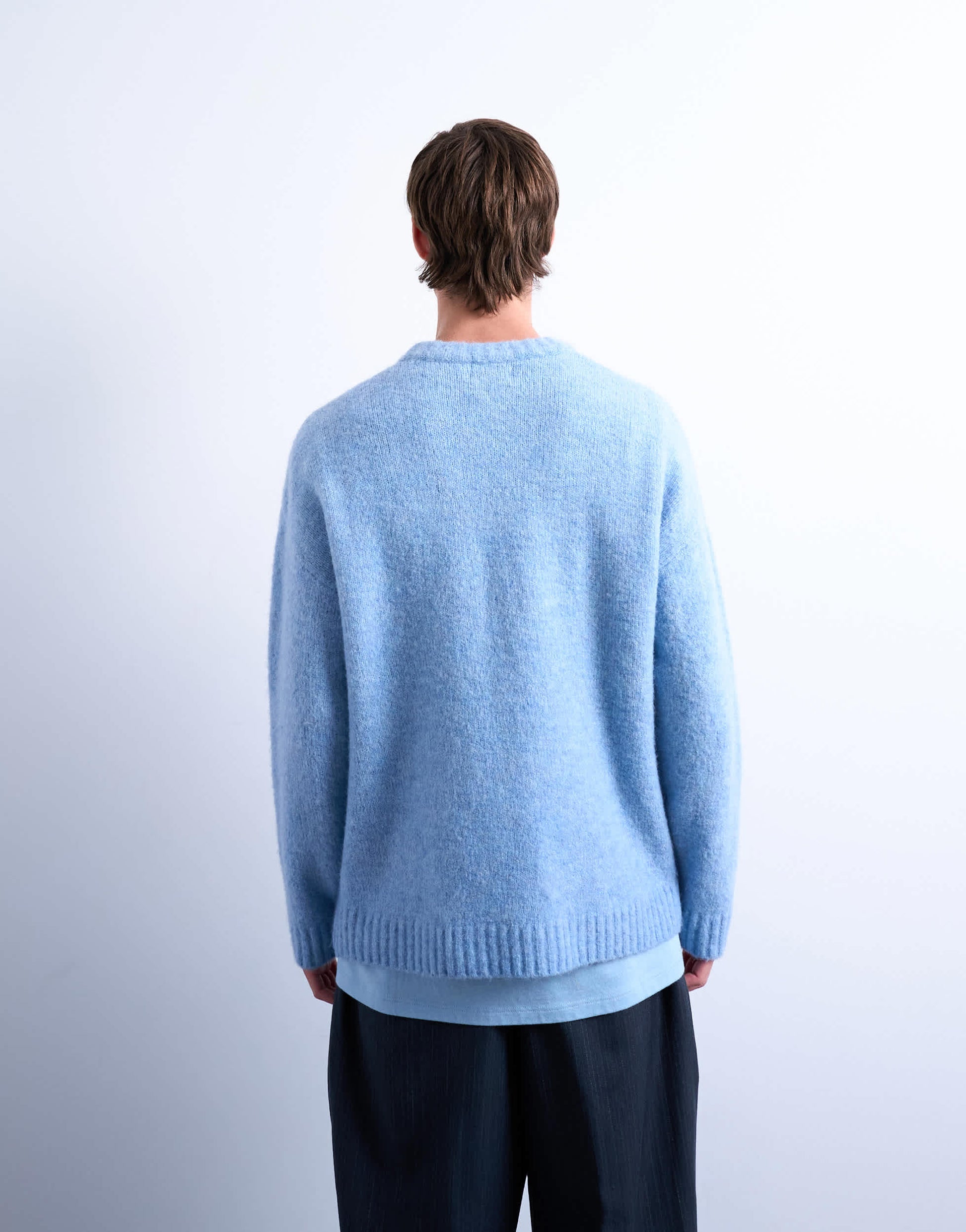Topman loose knit crew jumper in mid blue
