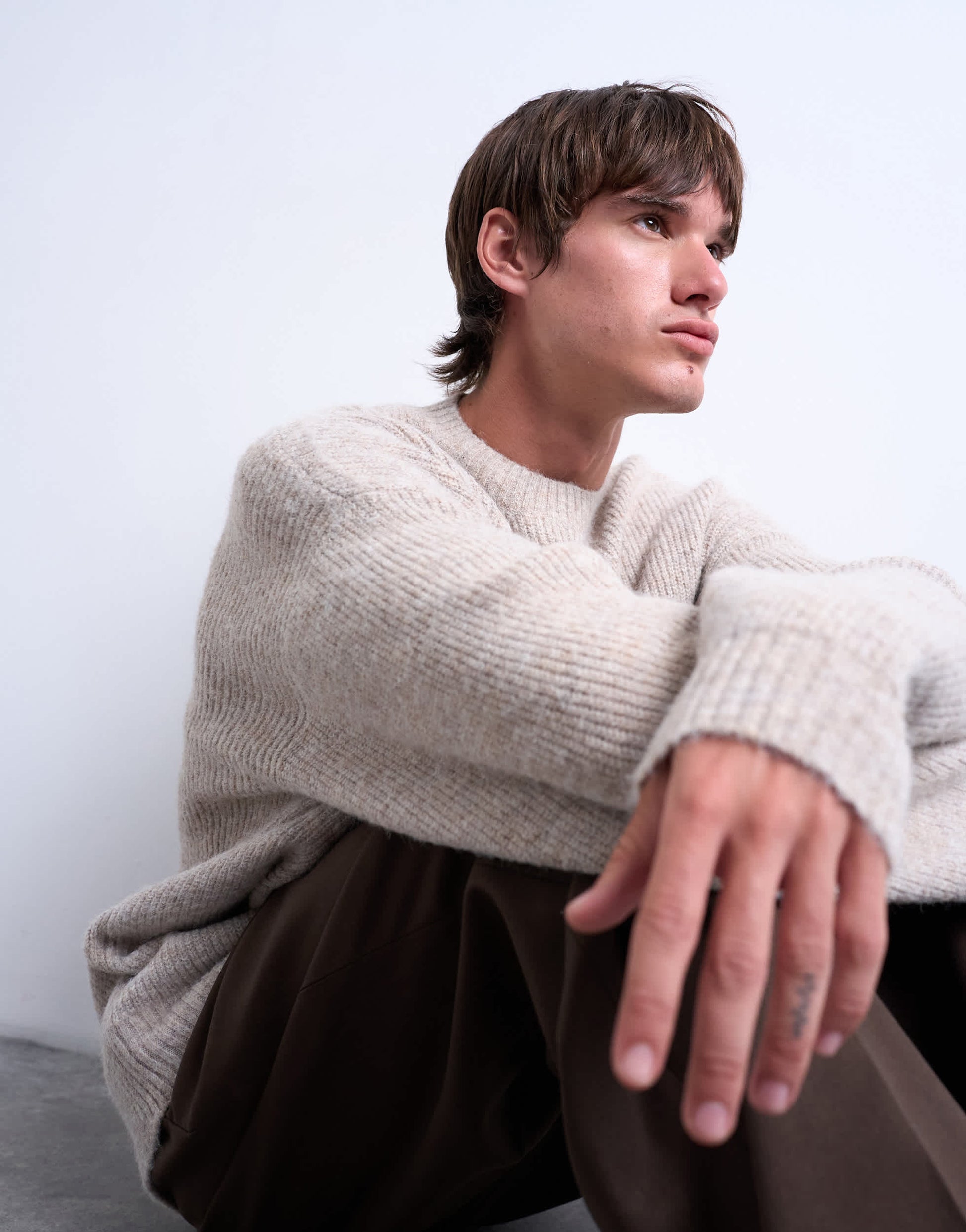 Topman oversized fit crew jumper in stone