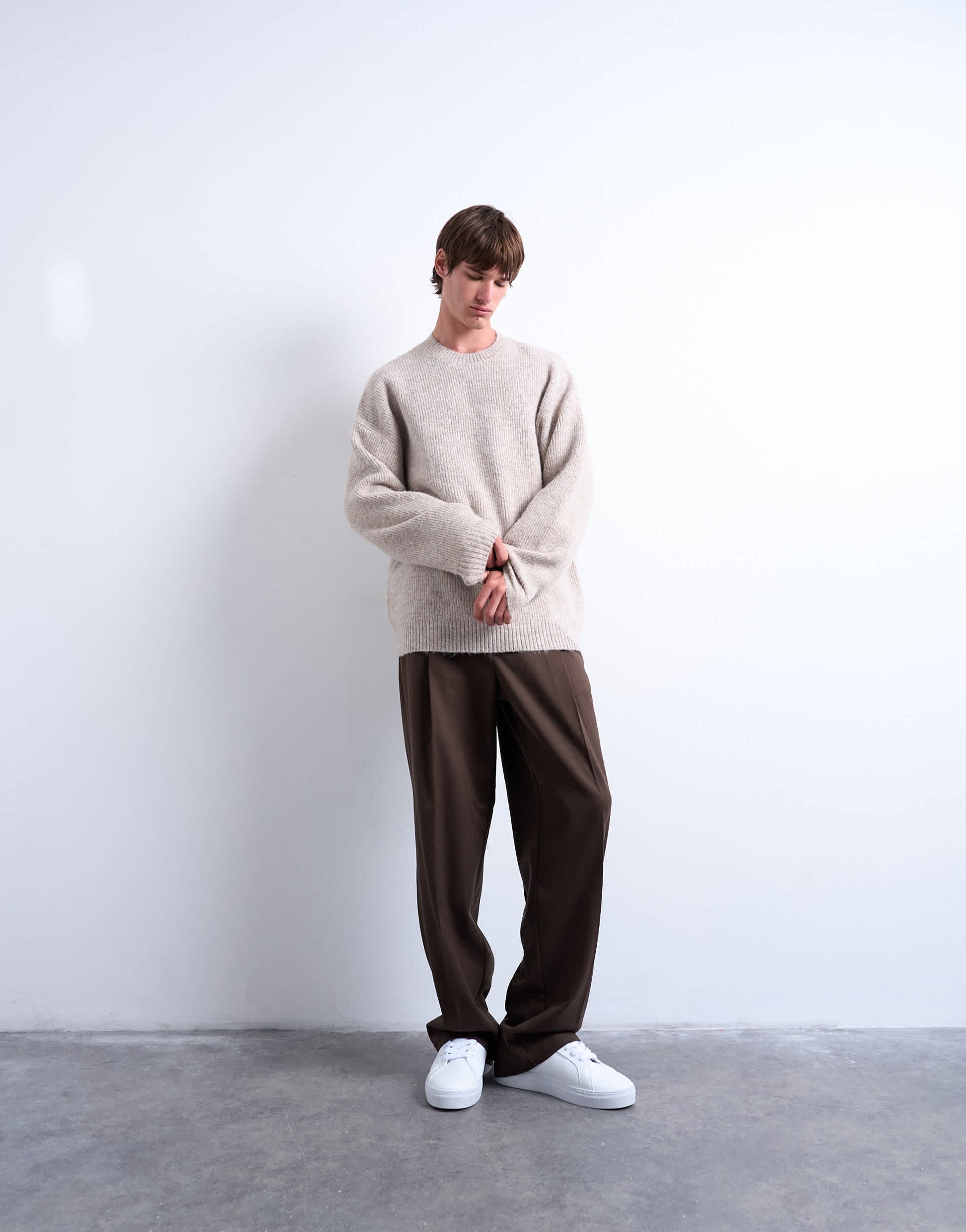 Topman oversized fit crew jumper in stone