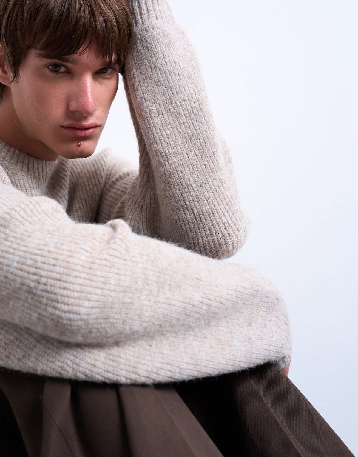 Topman oversized fit crew jumper in stone