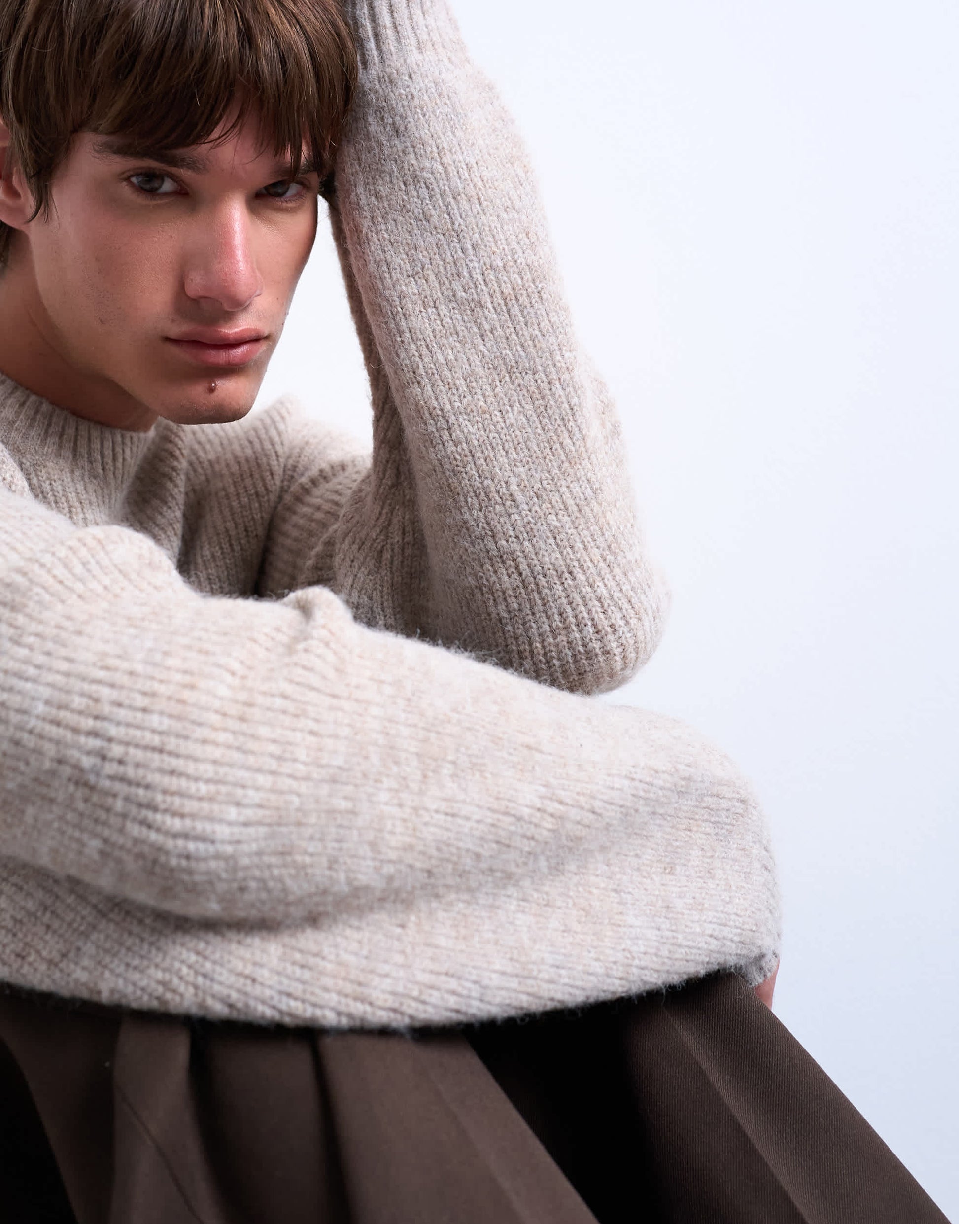 Topman oversized fit crew jumper in stone