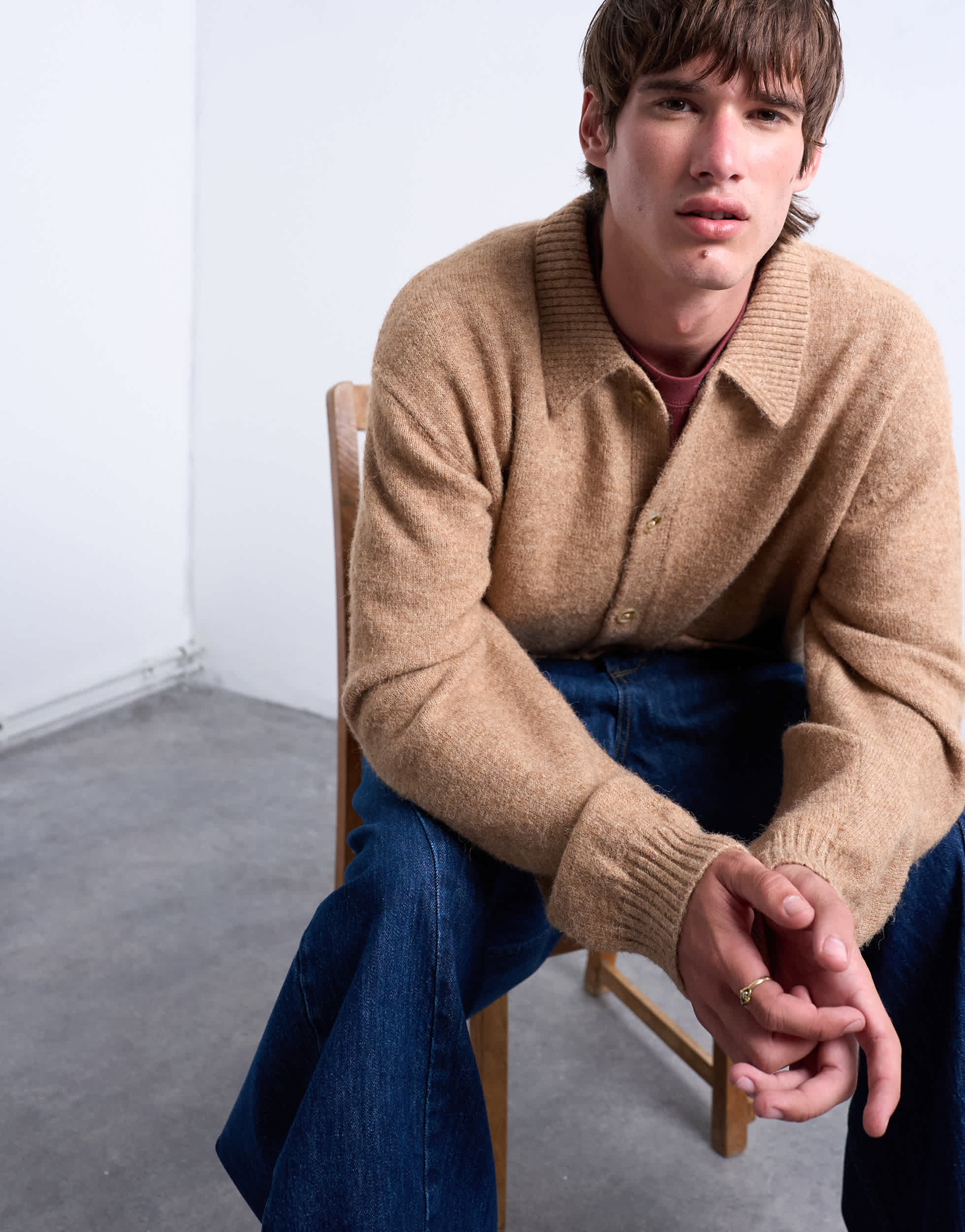 Topman Cardigan mit Knopfleiste in Übergröße in Stone