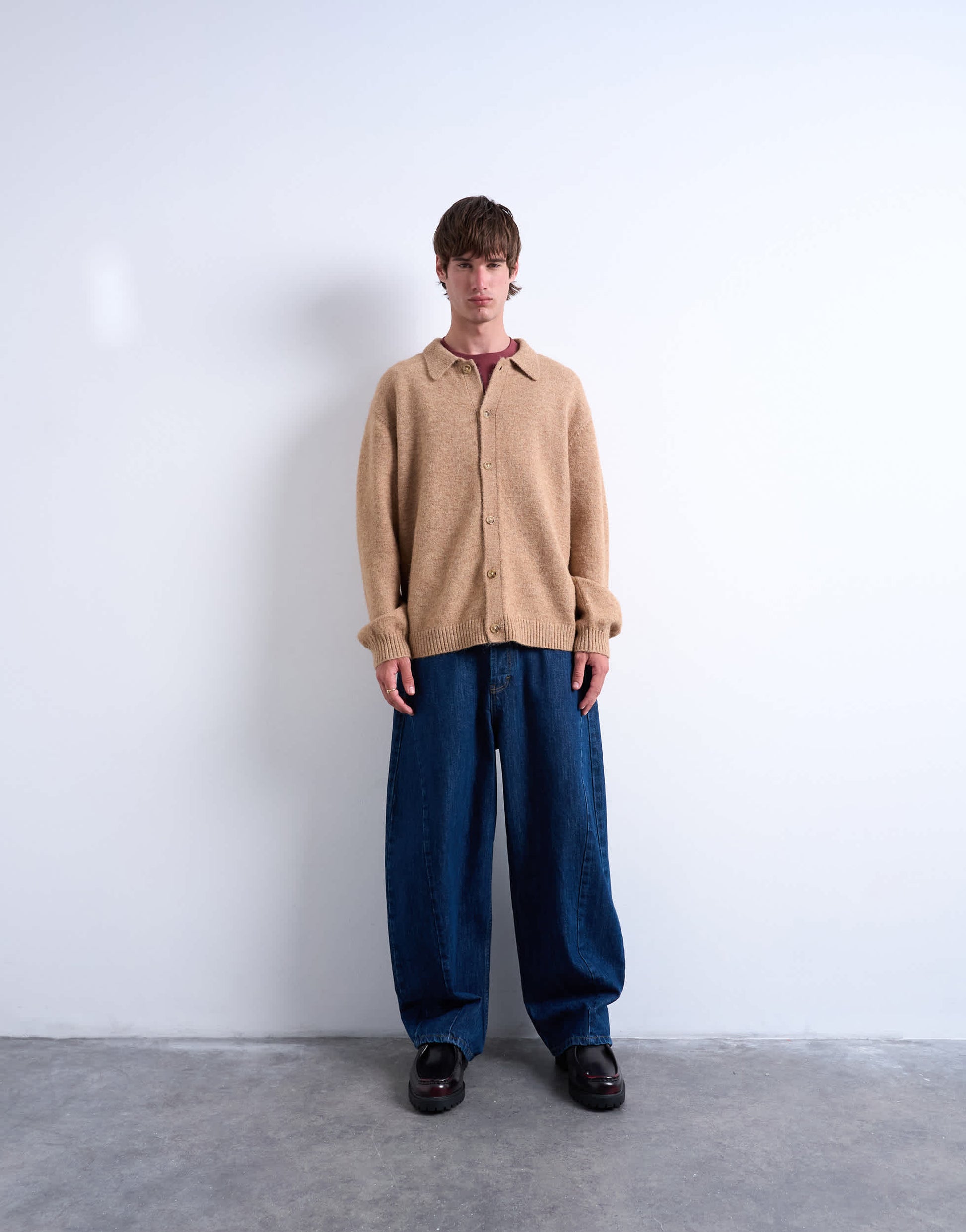 Topman oversized fit button through cardigan in stone