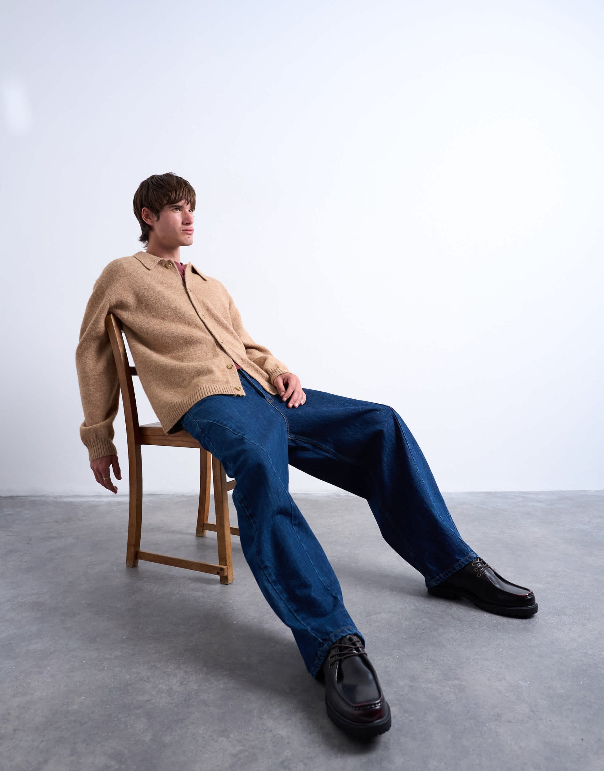 Topman oversized fit button through cardigan in stone