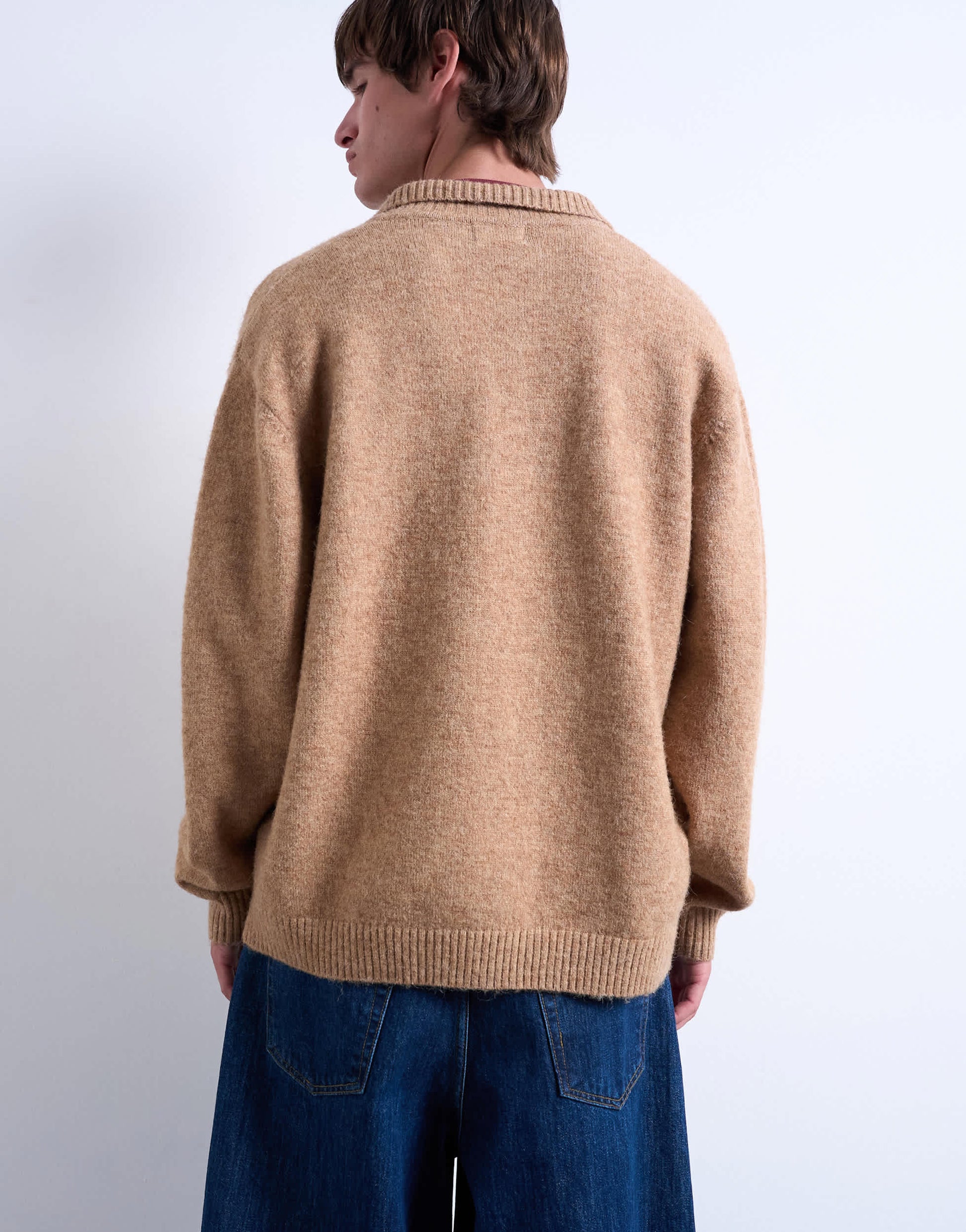 Topman oversized fit button through cardigan in stone