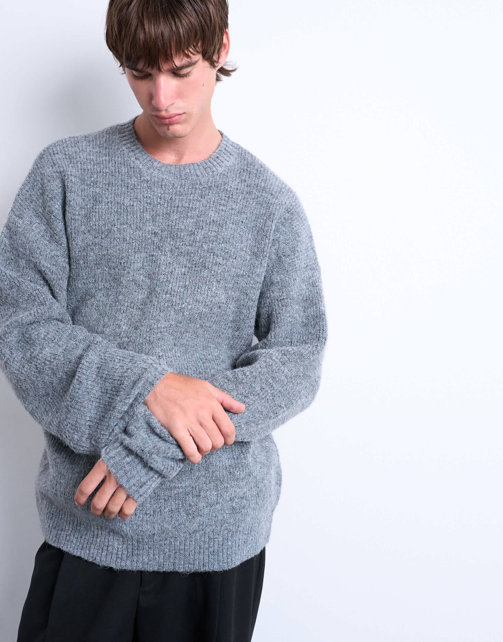 Topman Oversized-Rundhalspullover in Anthrazit