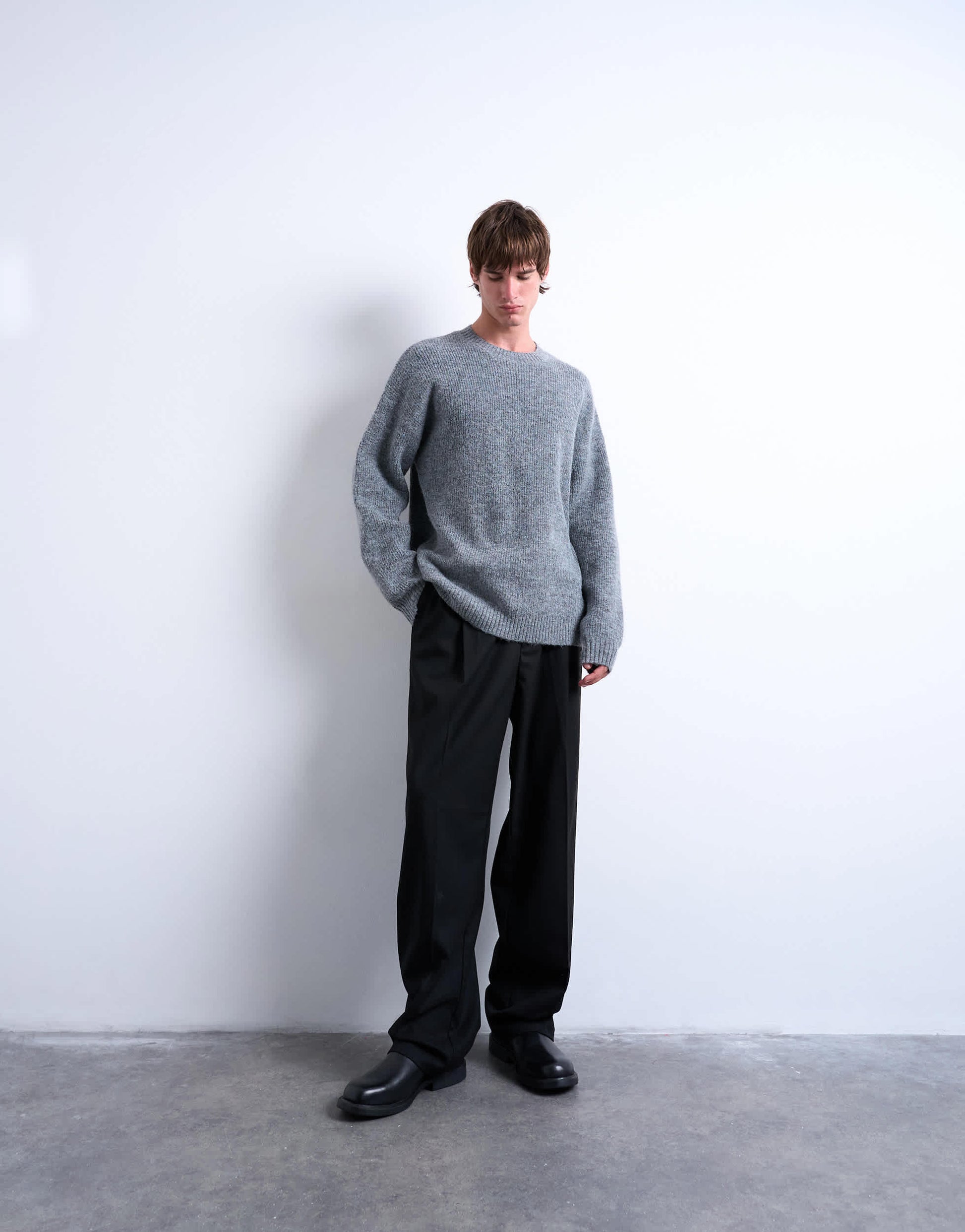 Topman oversized fit crew jumper in charcoal