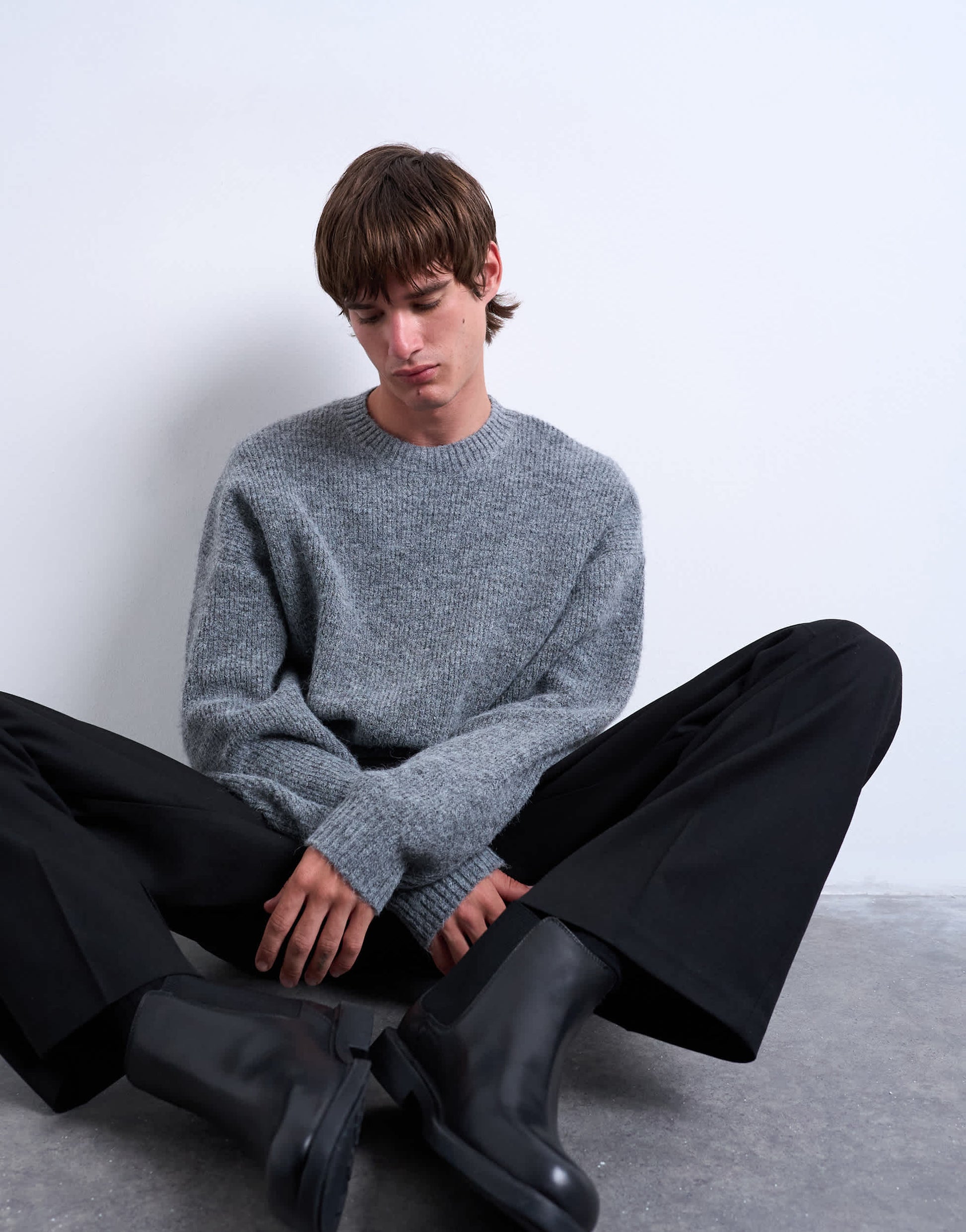 Topman oversized fit crew jumper in charcoal
