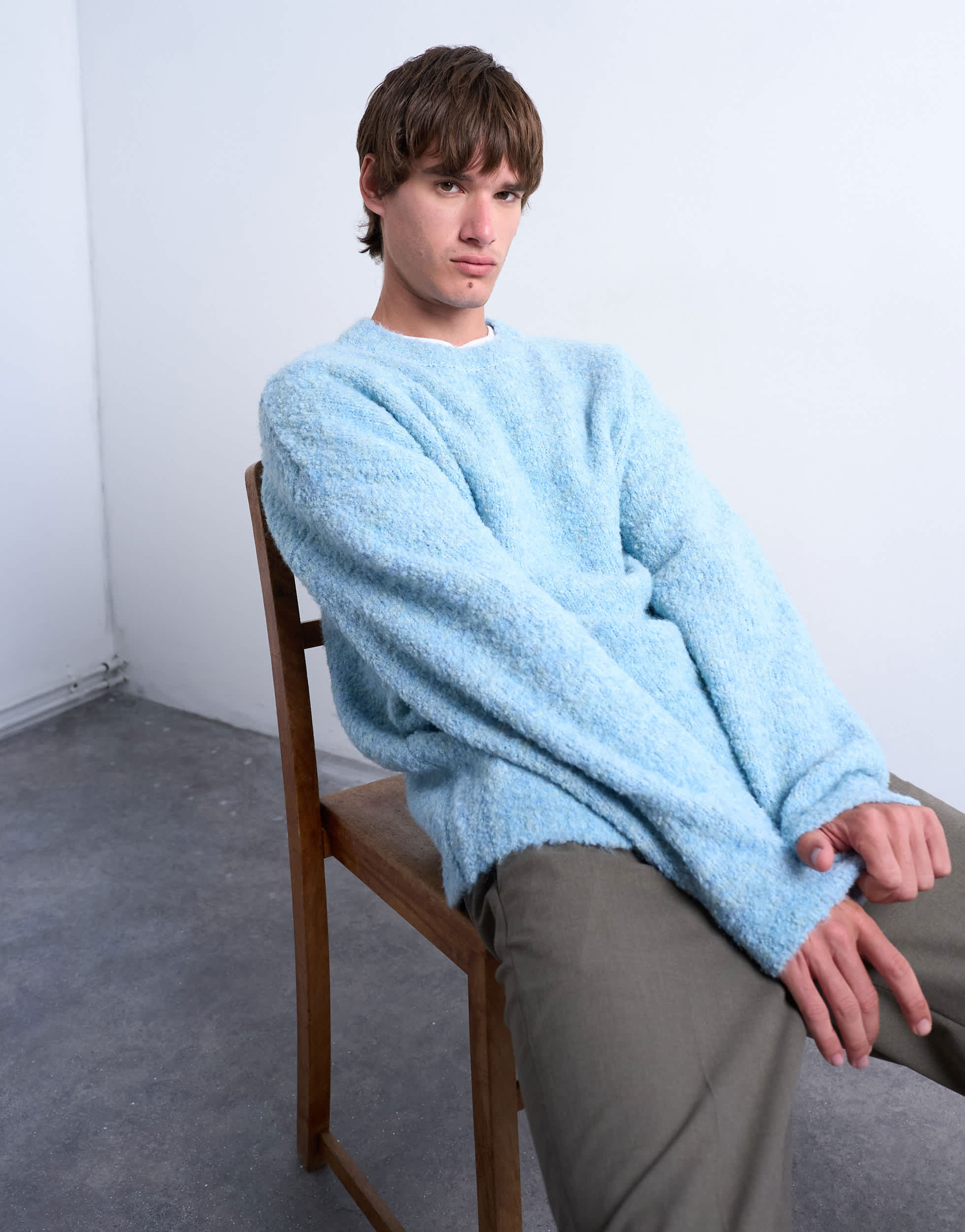 Topman relaxed fit boucle jumper in mid blue