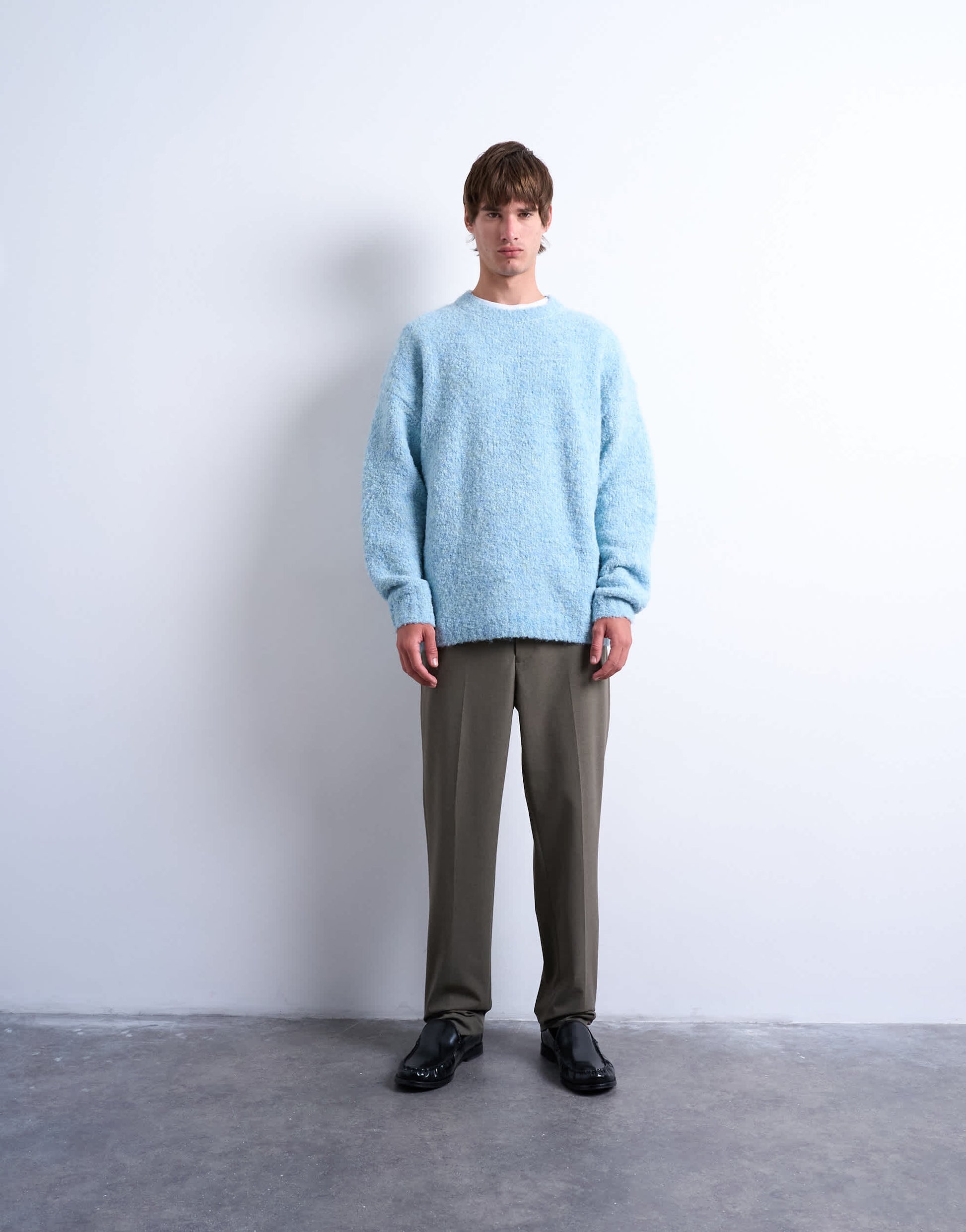 Topman relaxed fit boucle jumper in mid blue