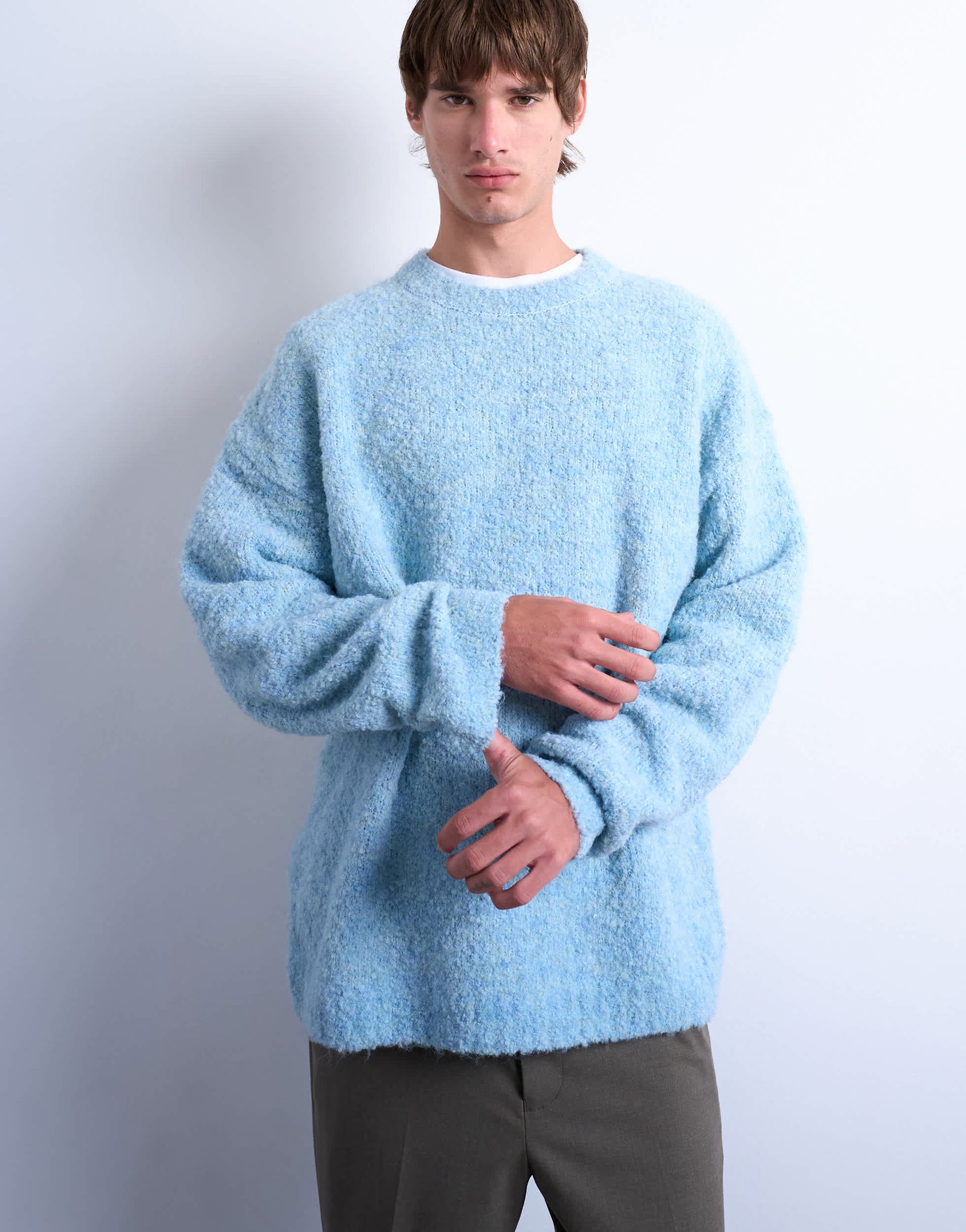 Topman relaxed fit boucle jumper in mid blue