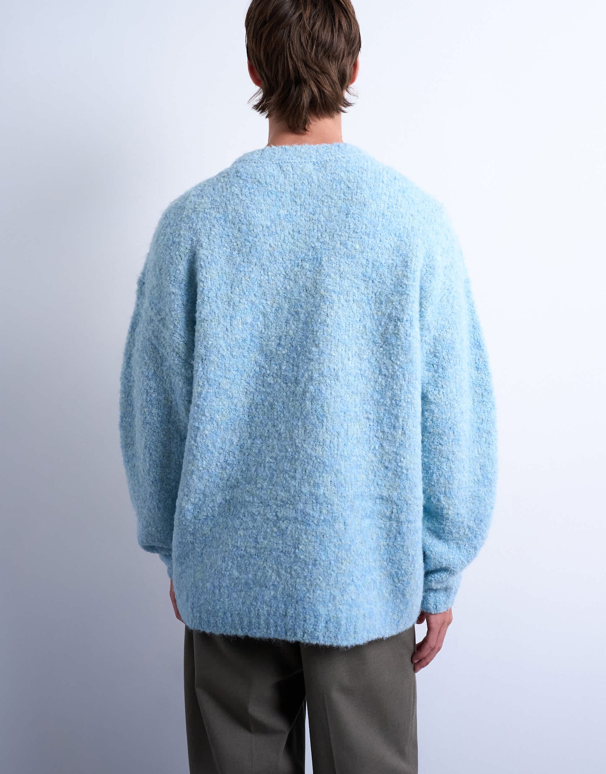 Topman relaxed fit boucle jumper in mid blue