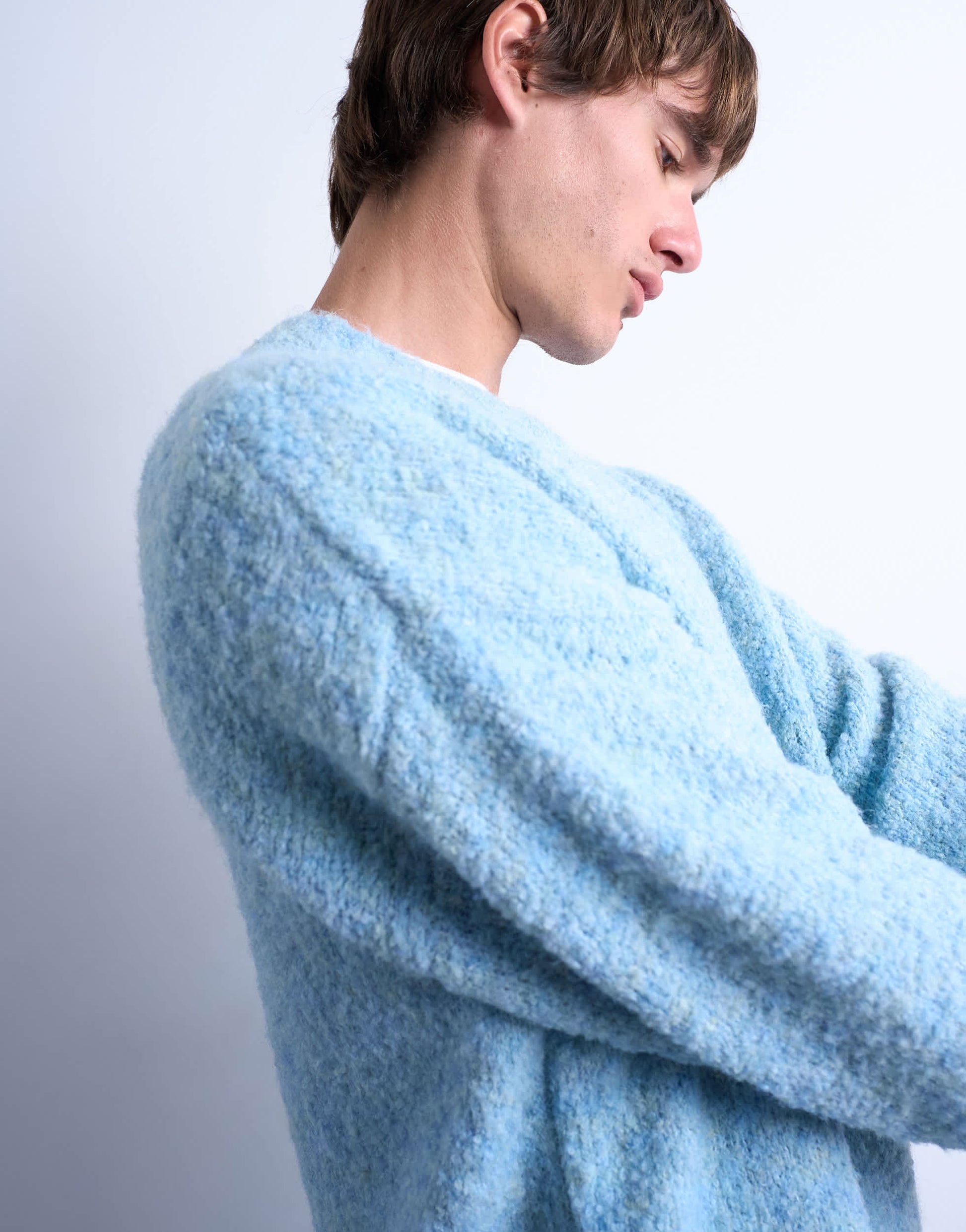 Topman relaxed fit boucle jumper in mid blue